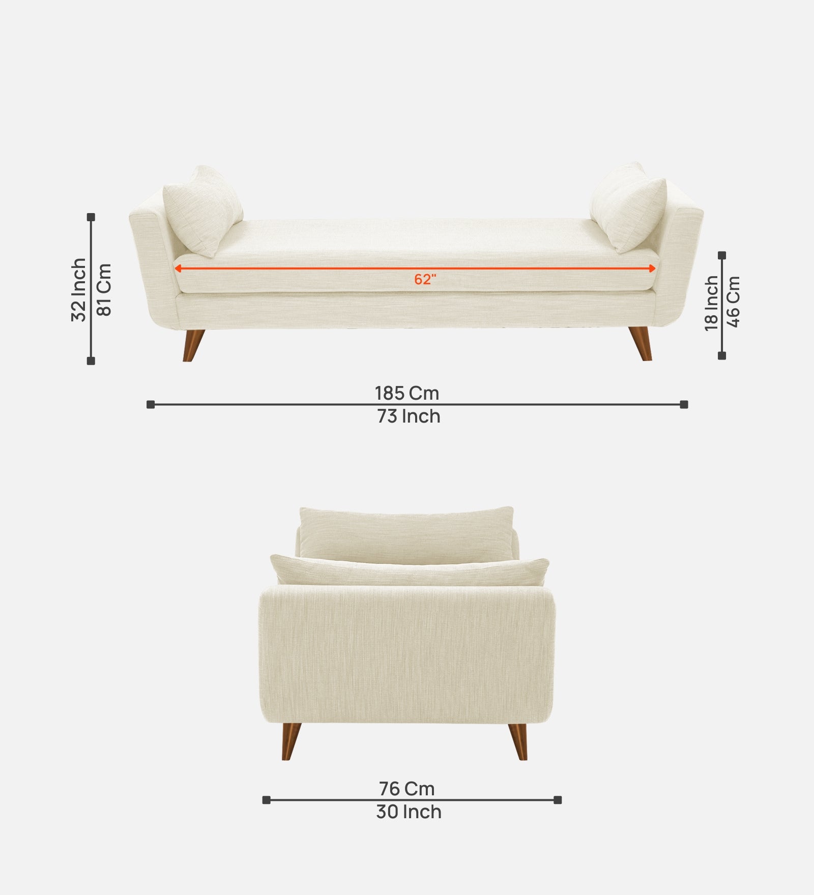 Jasmin Fabric Chaise Lounger In Ivory Cream Colour - Febonic Living