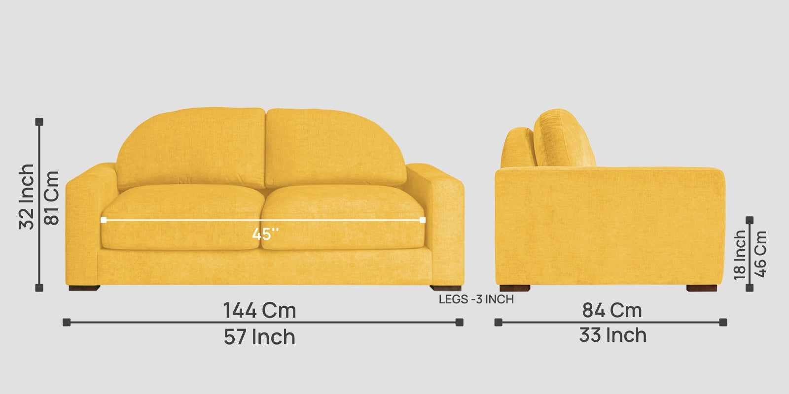 Dara Fabric 2 Seater Sofa In Bold Yellow Colour - Febonic Living