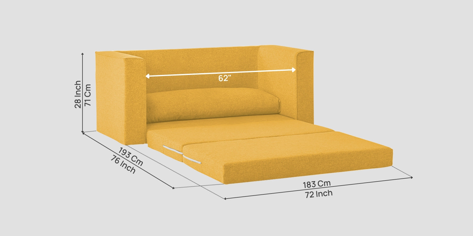 Kenia Fabric 3 Seater Foldable Sofa Cum Bed In Bold Yellow Colour - Febonic Living