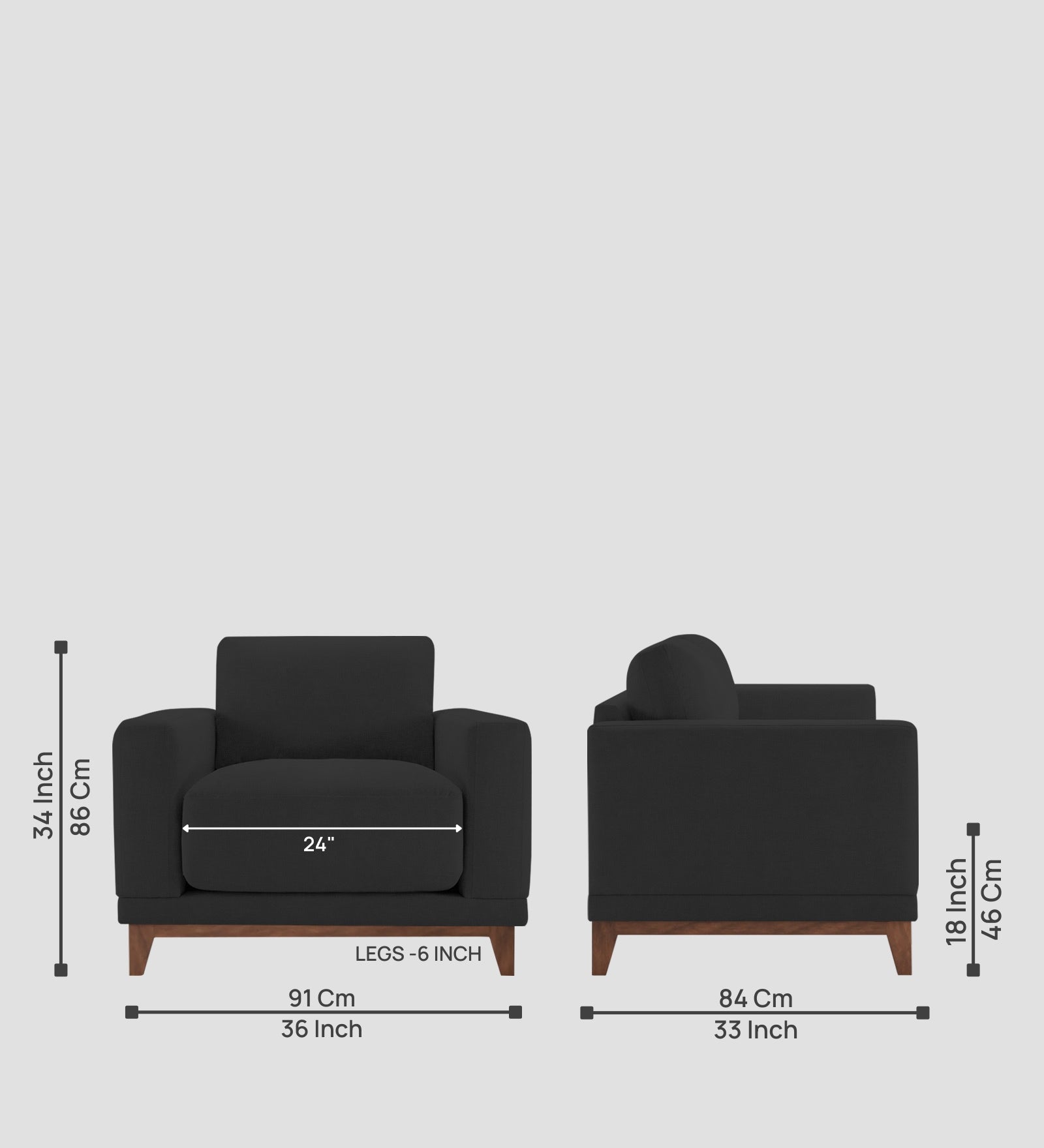 Esha Fabric 1 Seater Sofa In Bitter Black Colour - Febonic Living
