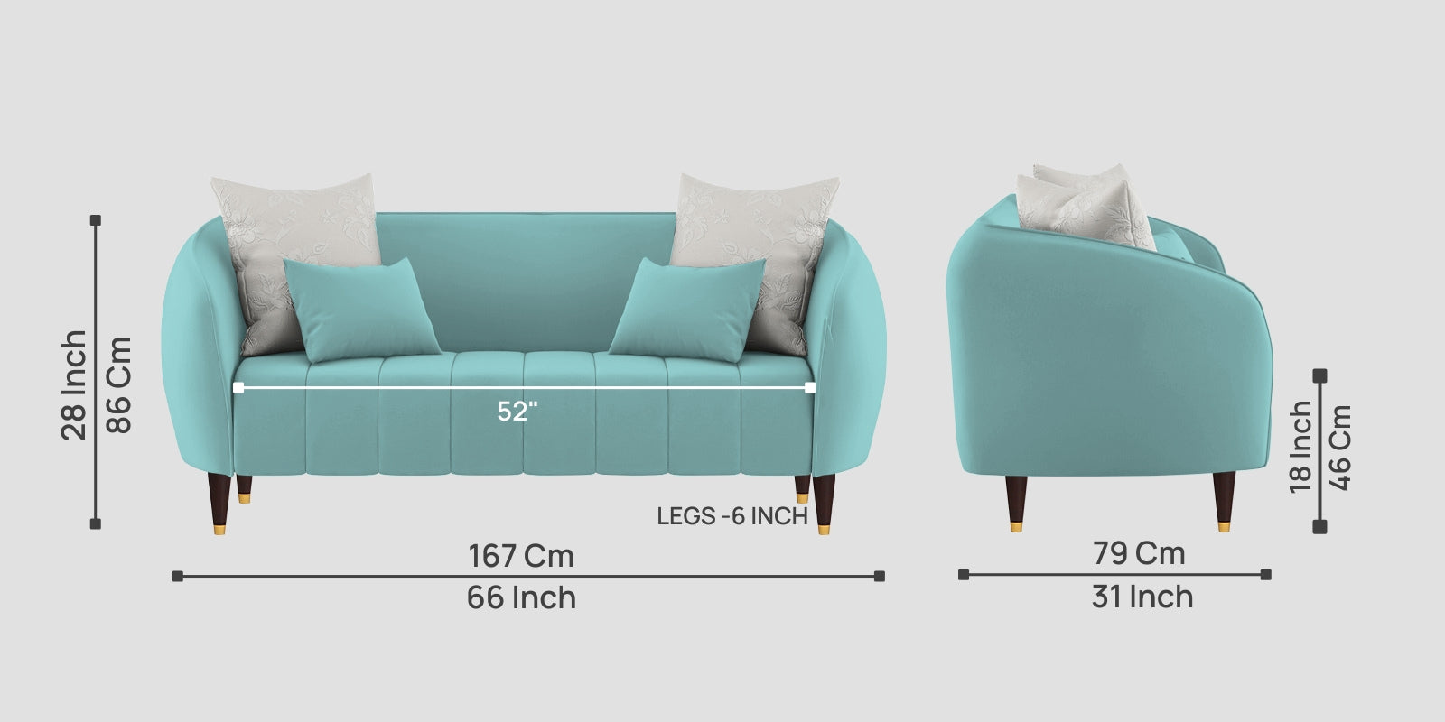 Hairo Velvet 2 Seater Sofa In Barmunda Aqua Colour - Febonic Living