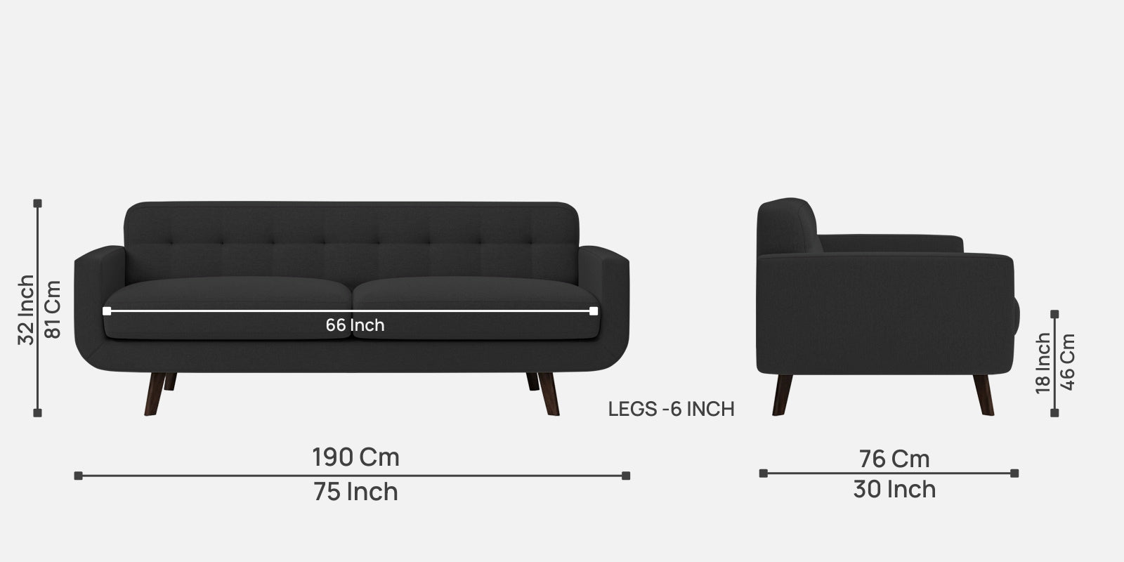 Marsela Fabric 3 Seater Sofa In Bitter Black Colour - Febonic Living