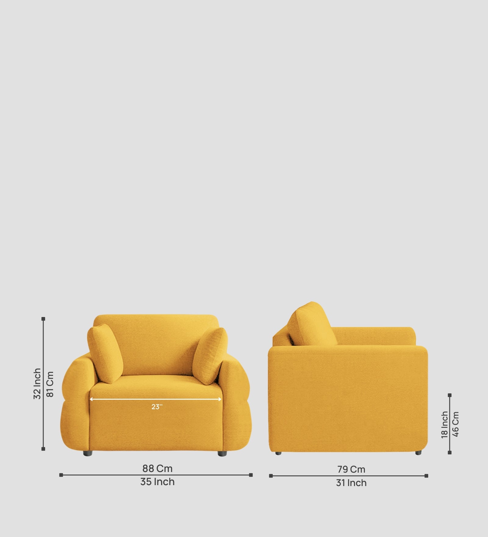 Jack Fabric 1 Seater Sofa In Bold Yellow Colour - Febonic Living