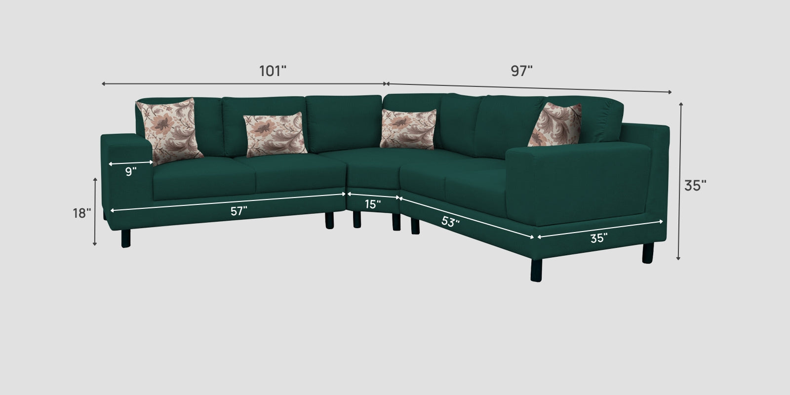 Betty Fabric 6 Seater RHS Corner Sofa In Sage Green Colour - Febonic Living