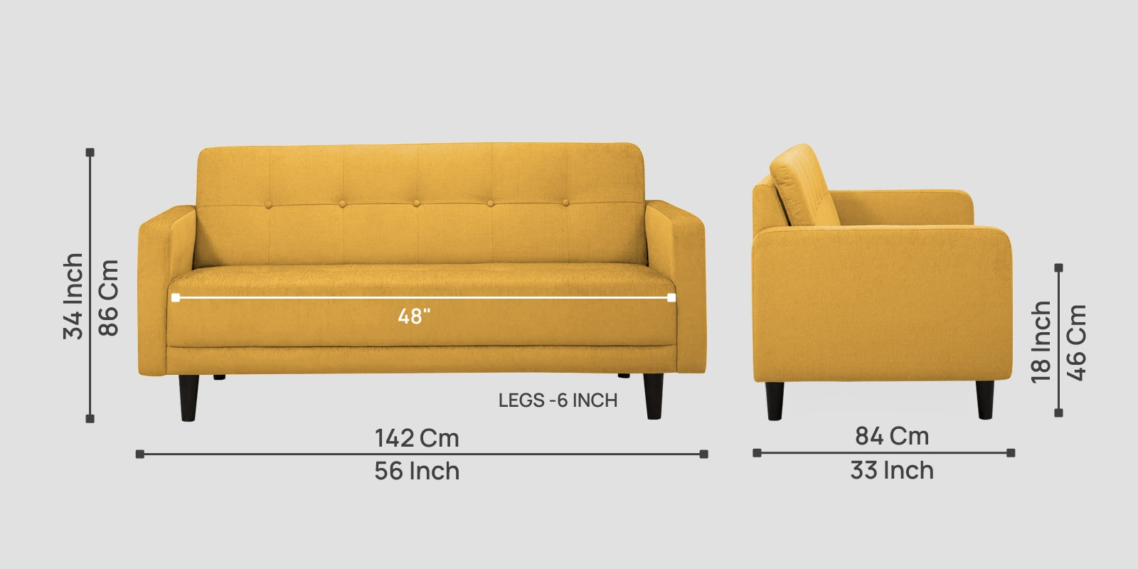 Noha Fabric 2 Seater Sofa In Bold Yellow Colour - Febonic Living