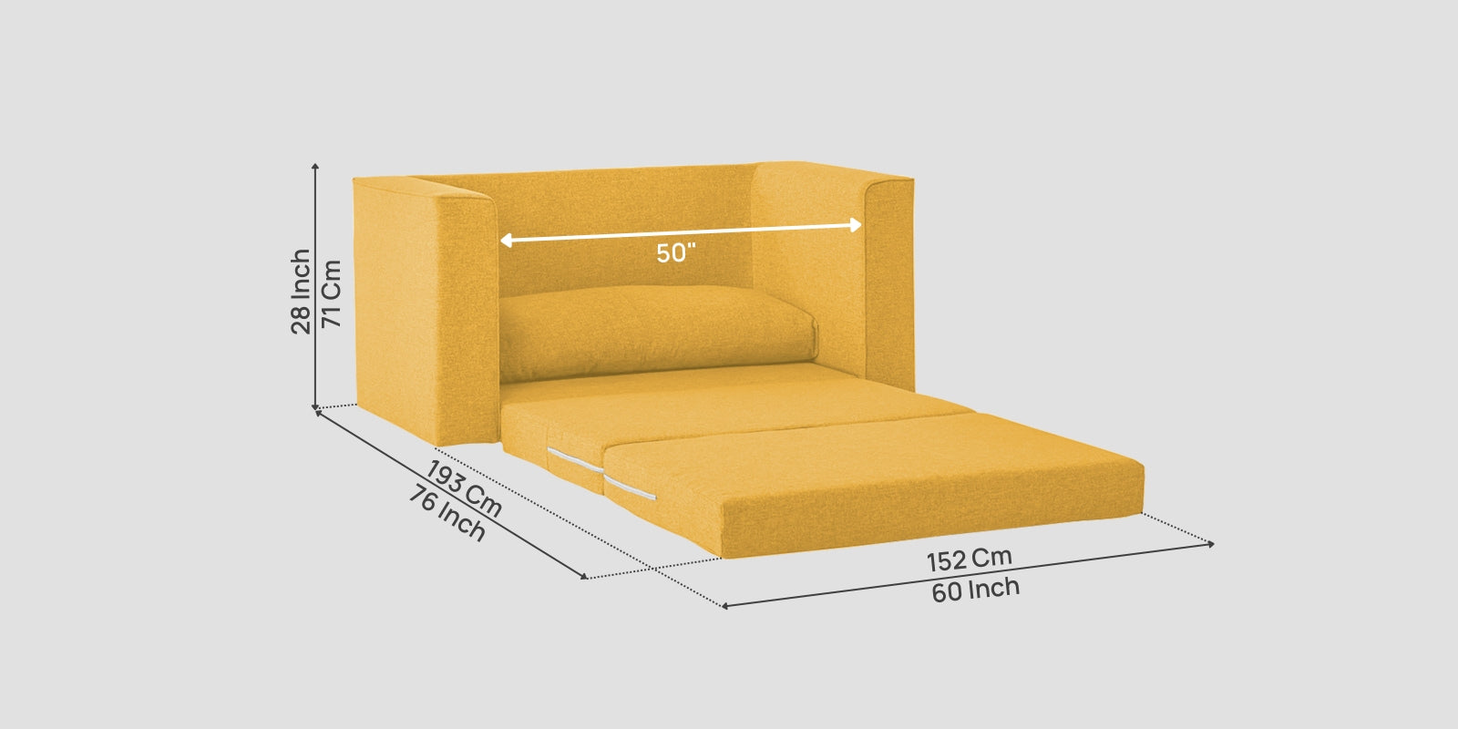 Kenia Fabric 2 Seater Foldable Sofa Cum Bed In Bold Yellow Colour - Febonic Living