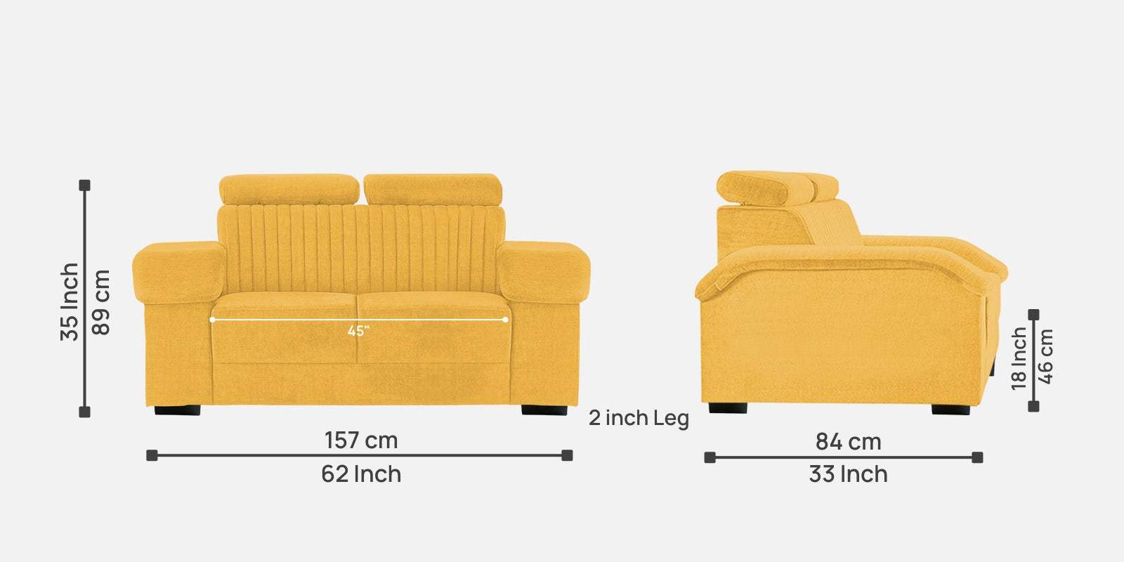 Draco Fabric 2 Seater Sofa In Bold Yellow Colour - Febonic Living