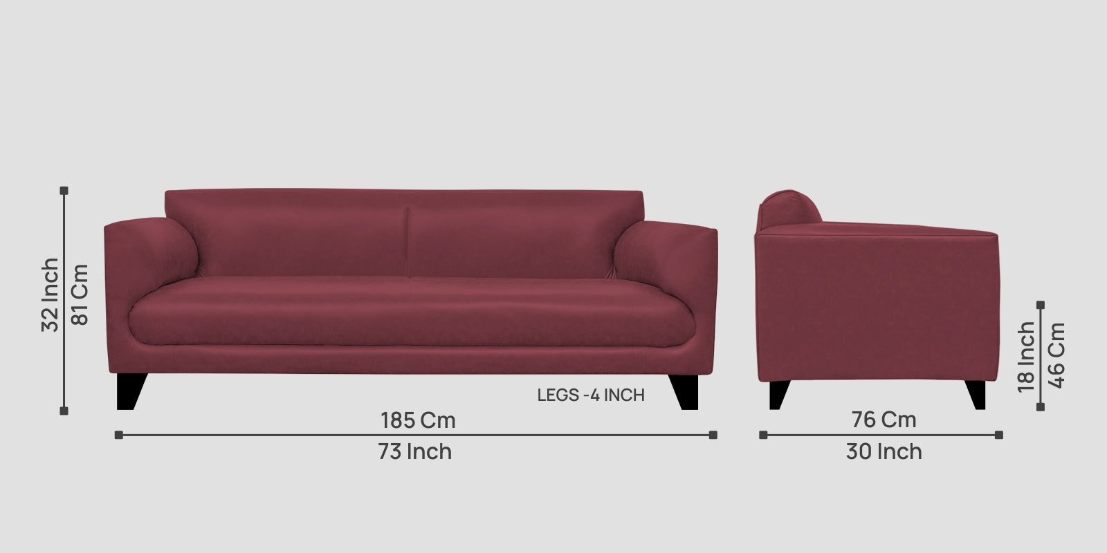 Convi Leatherette 3 Seater Sofa In Burgundy Maroon Colour - Febonic Living