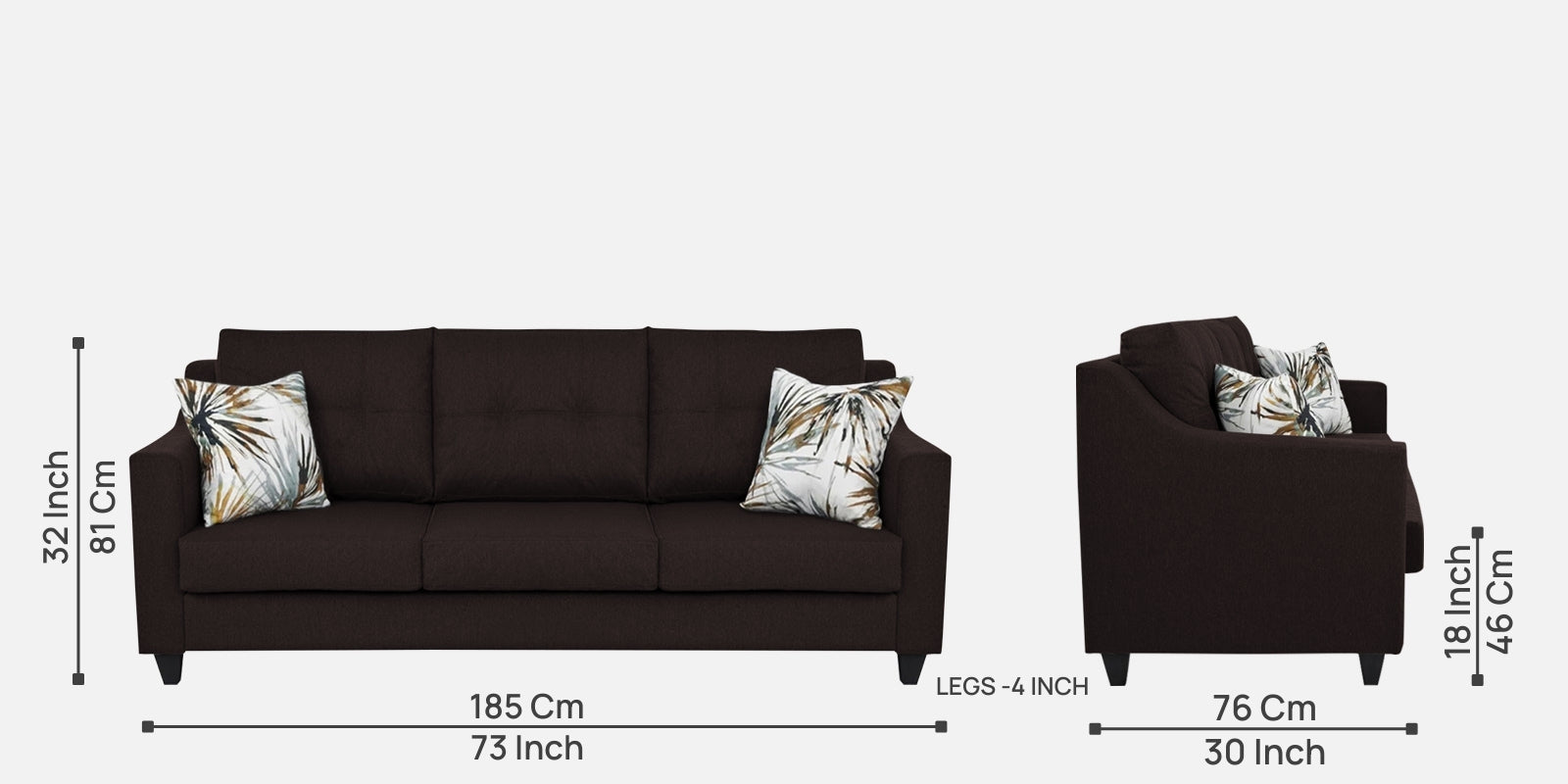 Welly Fabric 3 Seater Sofa In Dark Brown Colour - Febonic Living