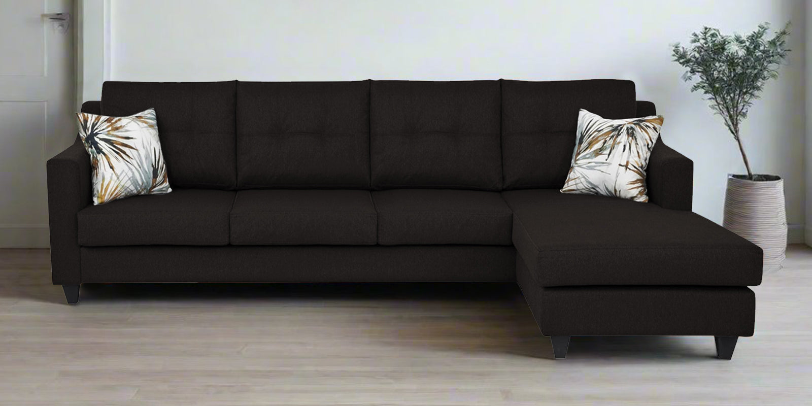 Welly Fabric LHS Sectional Sofa (3+Lounger) In Cara Brown Colour - Febonic Living