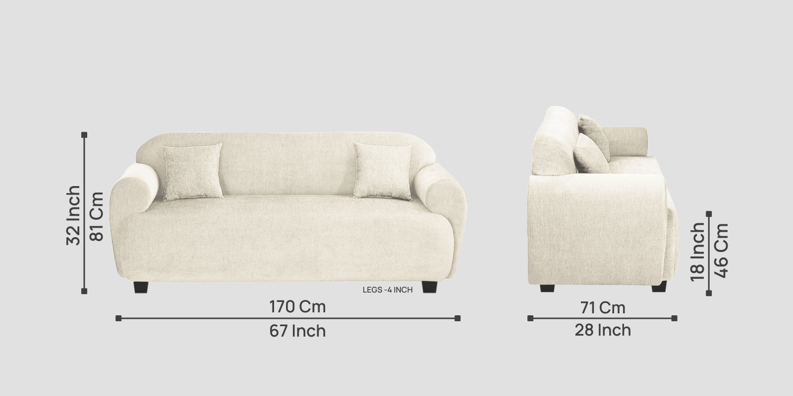 Apollo Fabric 3 Seater Sofa In Ivory Cream Colour - Febonic Living
