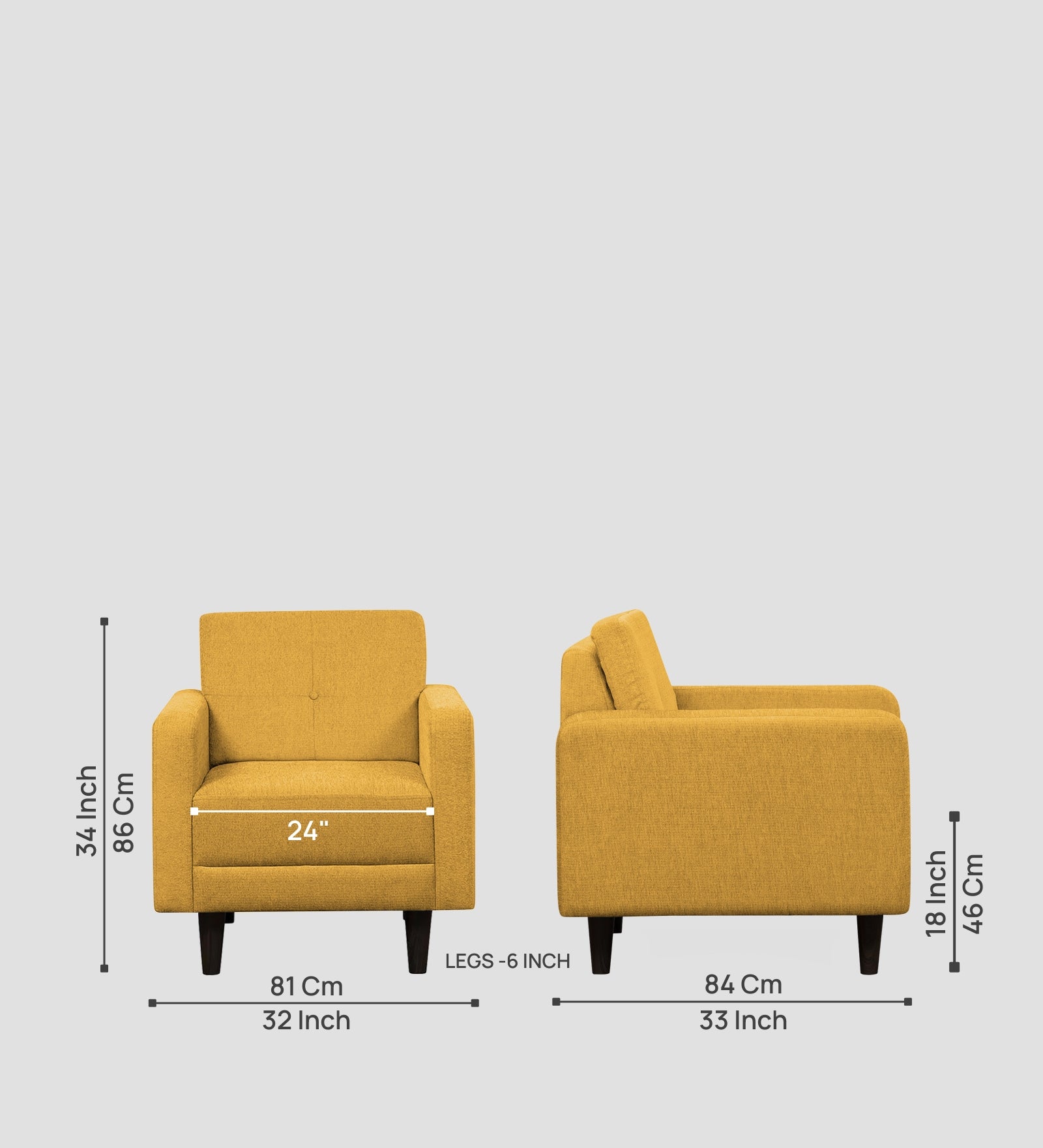 Noha Fabric 1 Seater Sofa In Bold Yellow Colour - Febonic Living