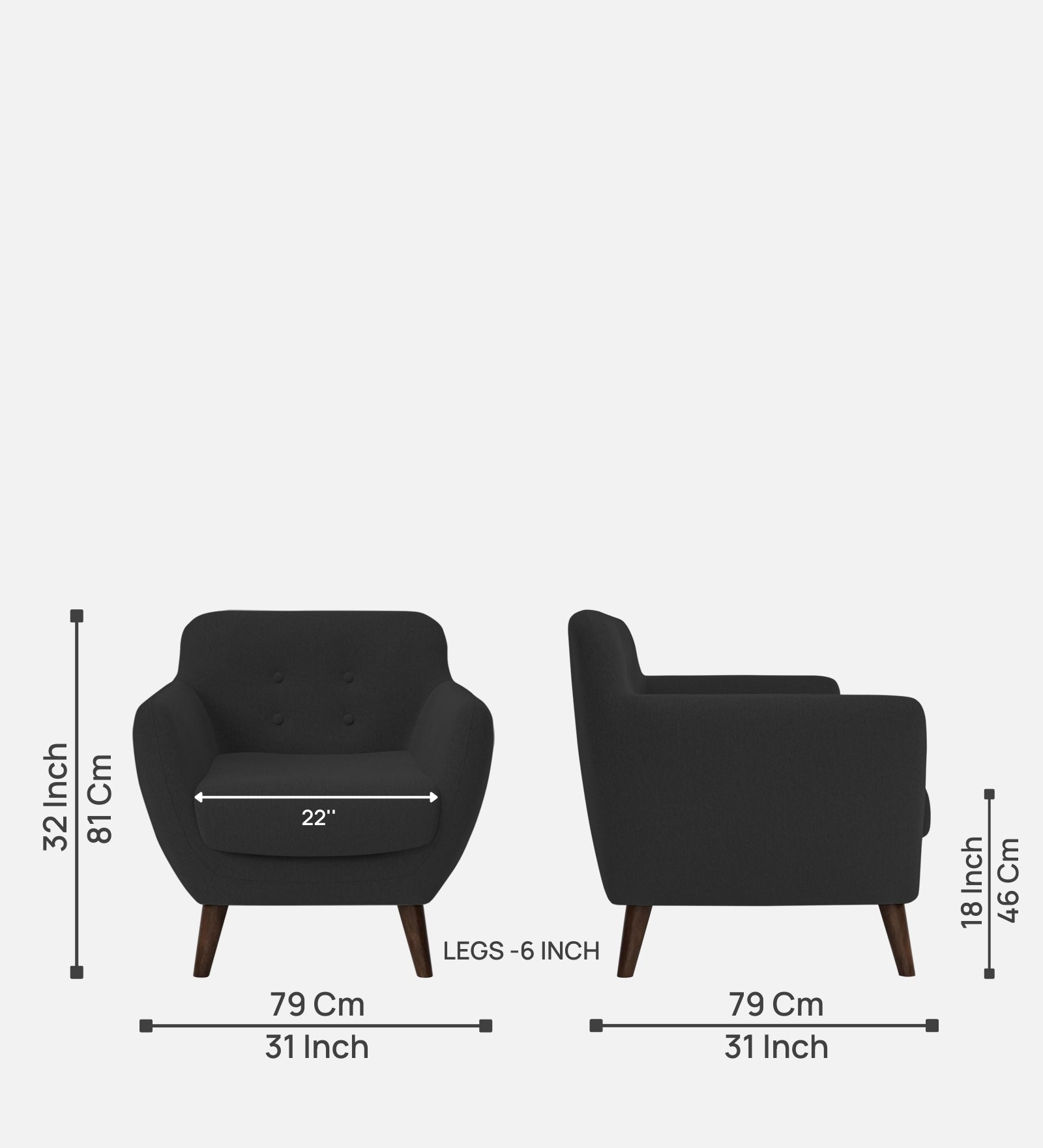 Goofy Fabric 1 Seater Sofa In Bitter Black Colour - Febonic Living