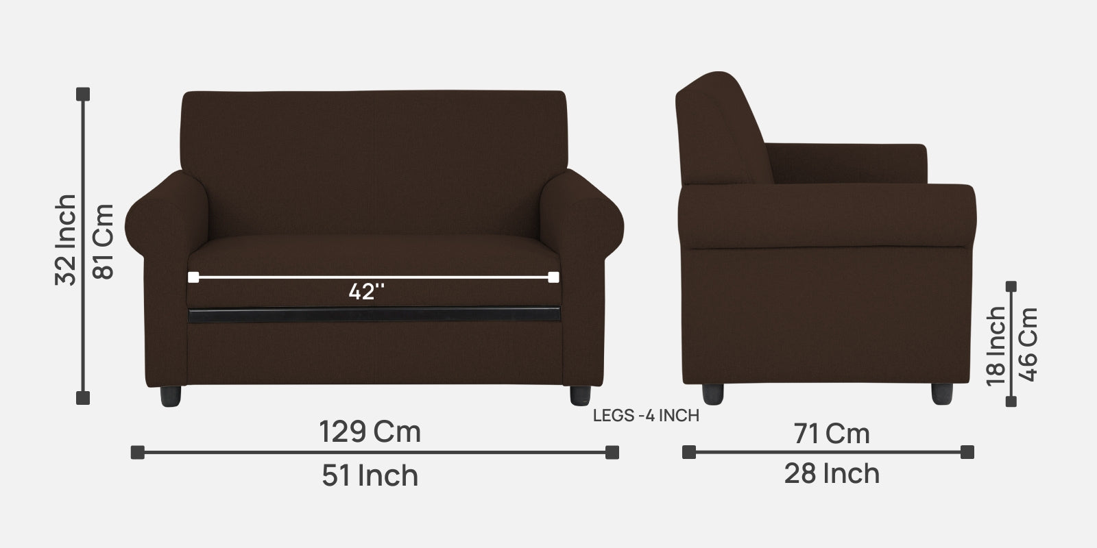 Ribby Fabric 2 Seater Sofa In Cidar Brown Colour - Febonic Living