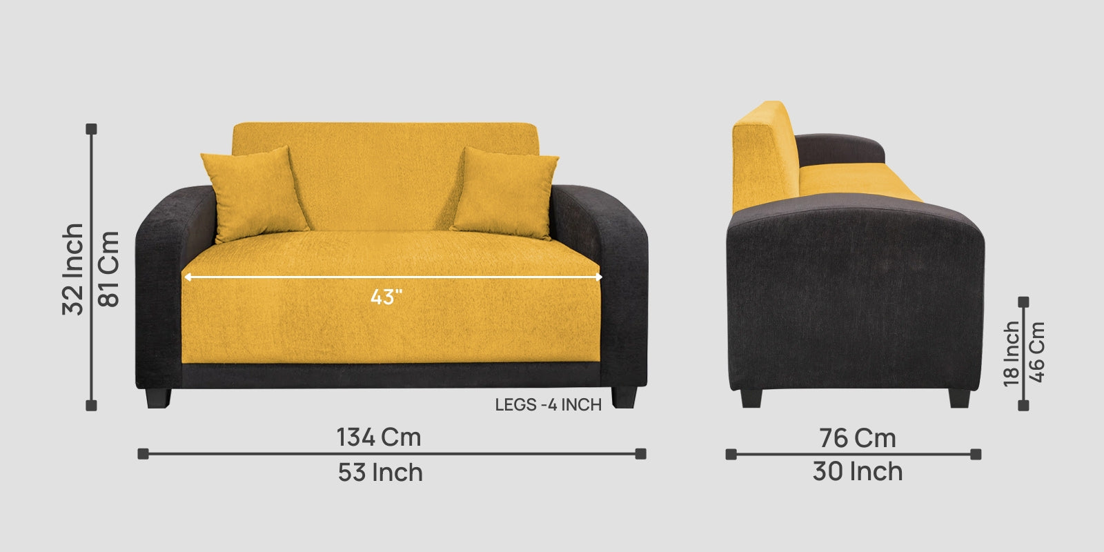 Alex Fabric 2 Seater Sofa In Bold Yellow Colour - Febonic Living