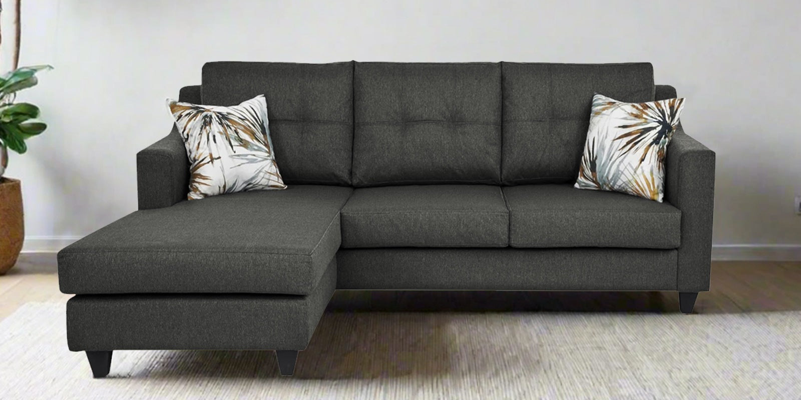 Welly Fabric RHS Sectional Sofa (2+Lounger) In Charcoal Grey Colour - Febonic Living