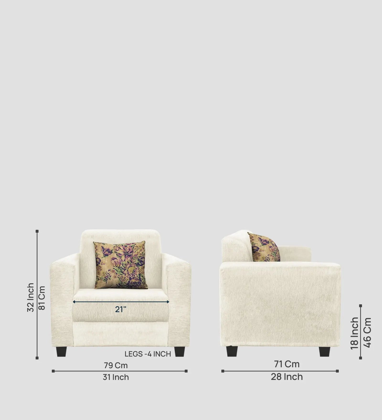 Lipu Fabric 1 Seater Sofa In Ivory Cream Colour Febonic Living