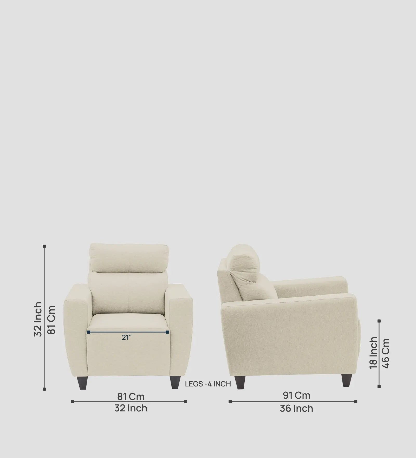 Burban Fabric 1 Seater Sofa In Maple Cream Colour Febonic Living