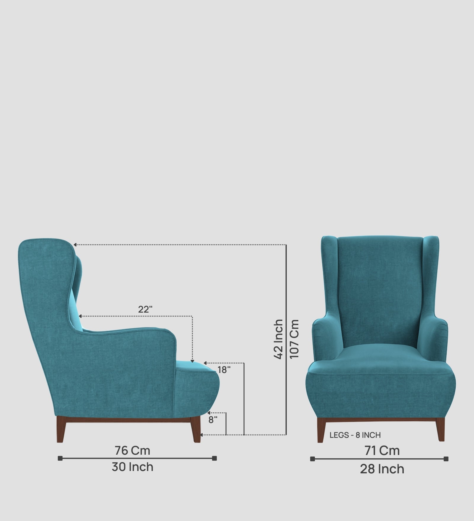 Suri Velvet Wing Chair In Aqua Blue Colour - Febonic Living