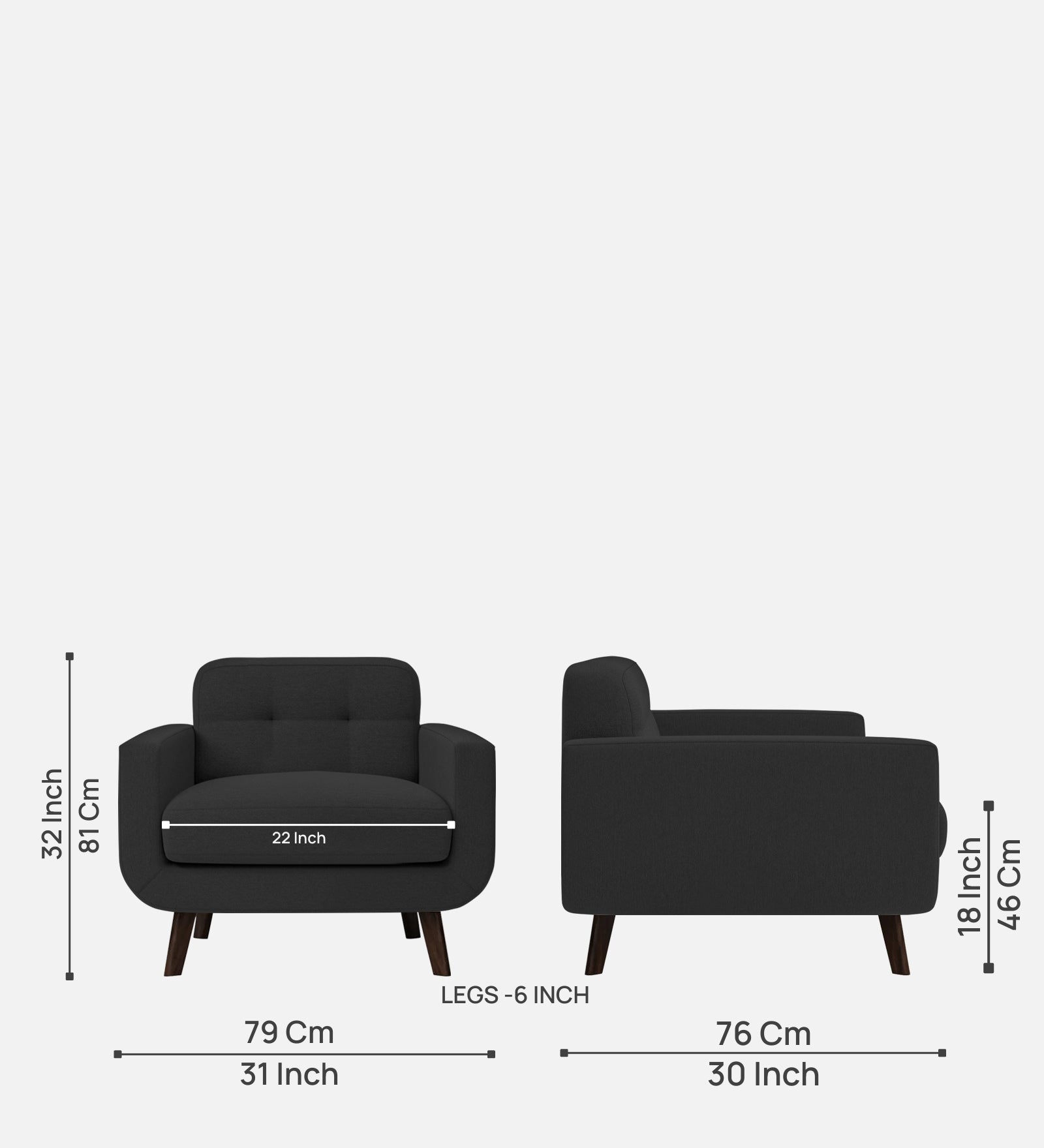 Marsela Fabric 1 Seater Sofa In Bitter Black Colour - Febonic Living
