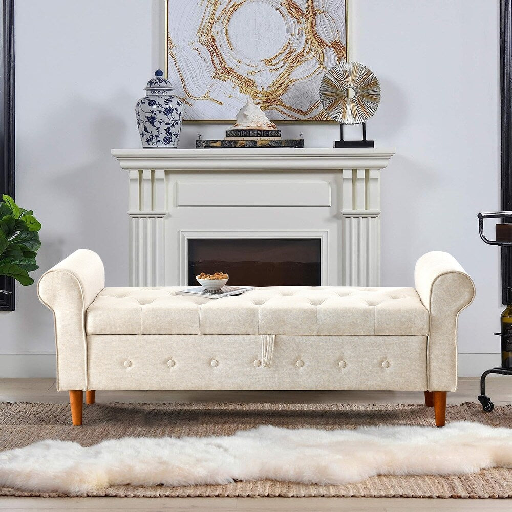 Dublin Fabric 3 Seater Recamier In Ivory Beige Colour With Storage - Febonic Living