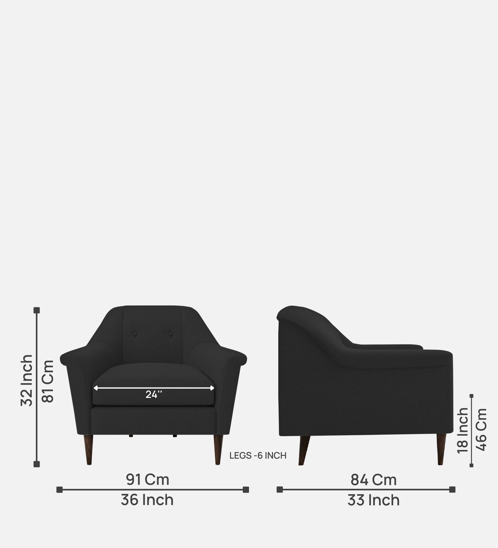 Homer Fabric 1 Seater Sofa In Bitter Black Colour - Febonic Living