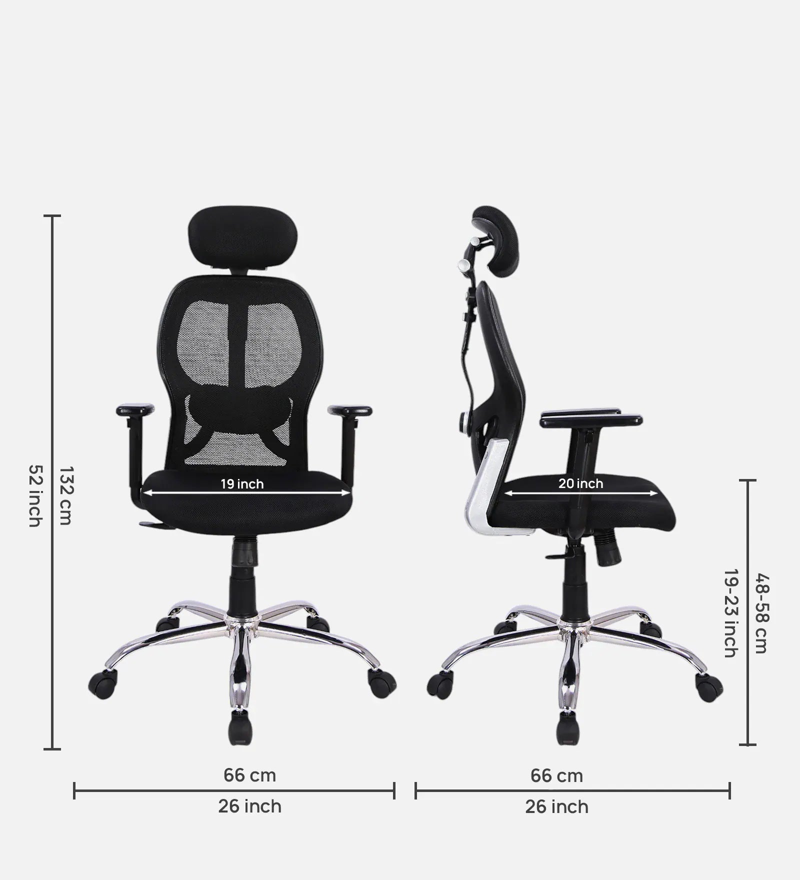 Foxy Breathable Mesh Ergonomic Chair with Adjustable Lumbar Support In Coco Black Colour - Febonic Living