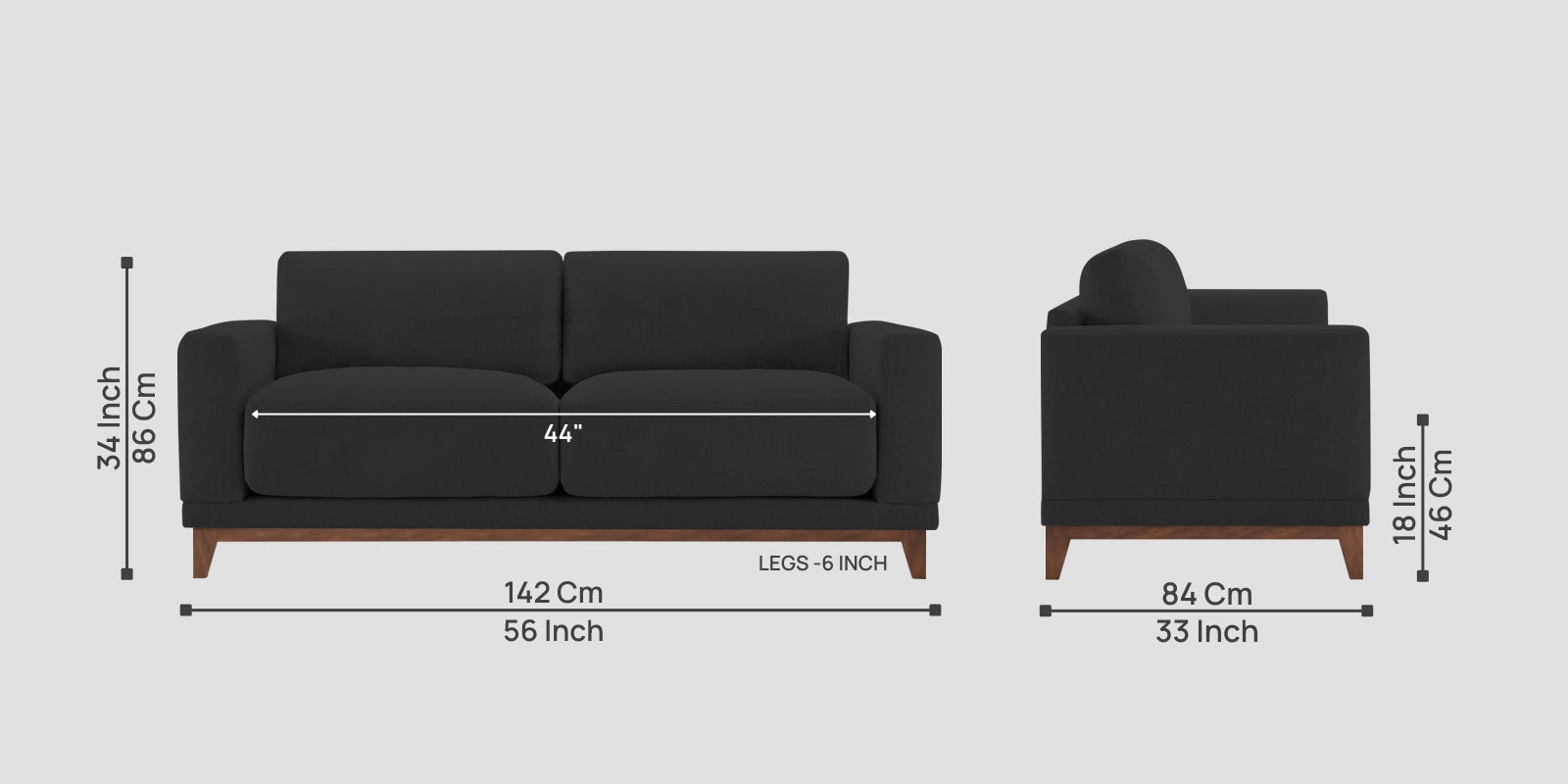 Esha Fabric 2 Seater Sofa In Bitter Black Colour - Febonic Living