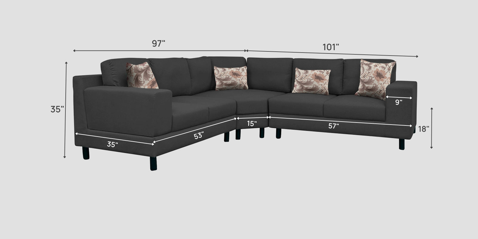 Betty Fabric 6 Seater LHS Corner Sofa In Stone Grey Colour - Febonic Living