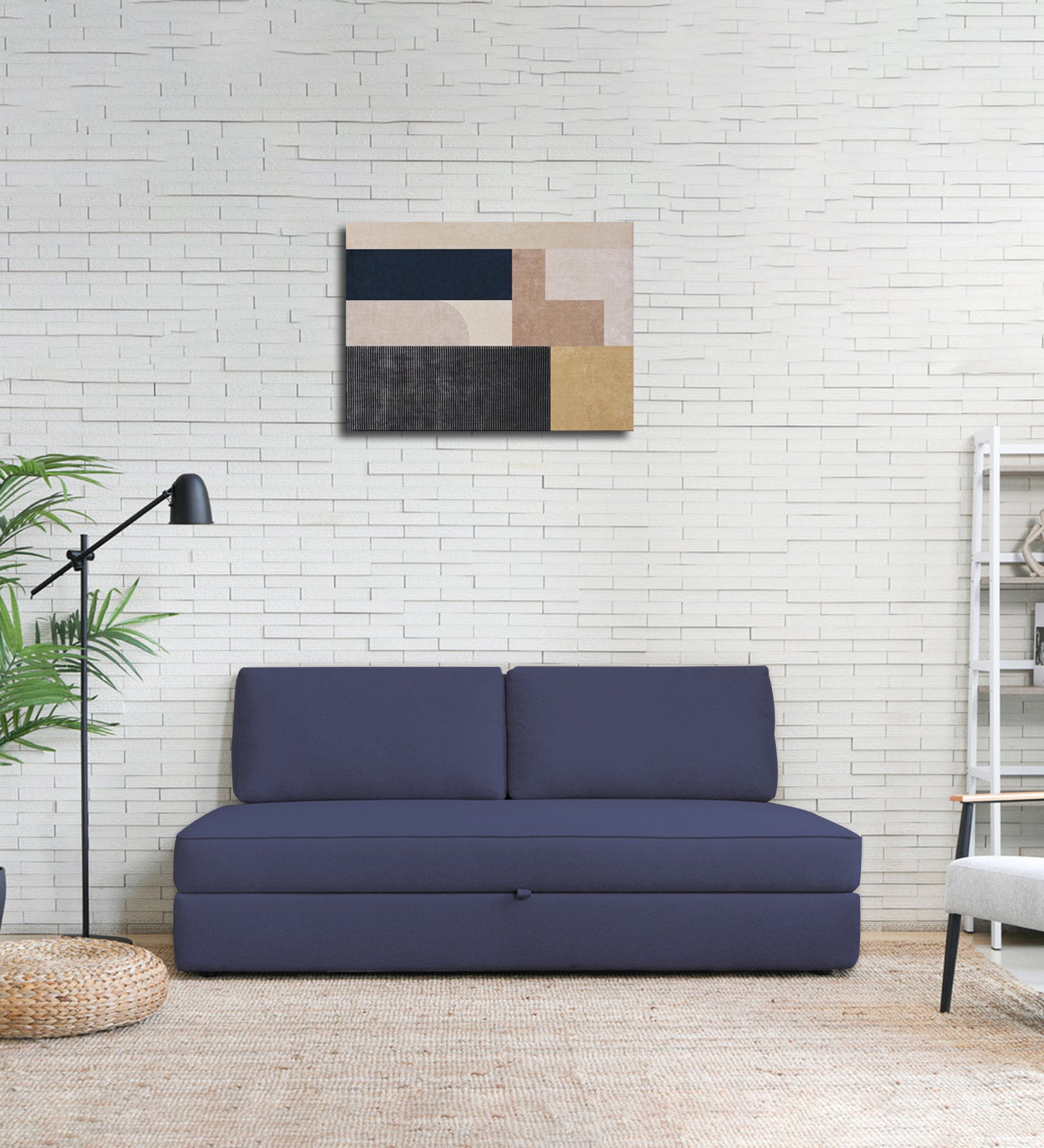 Vito Fabric Day Bed In Slate Blue Colour With Storage - Febonic Living
