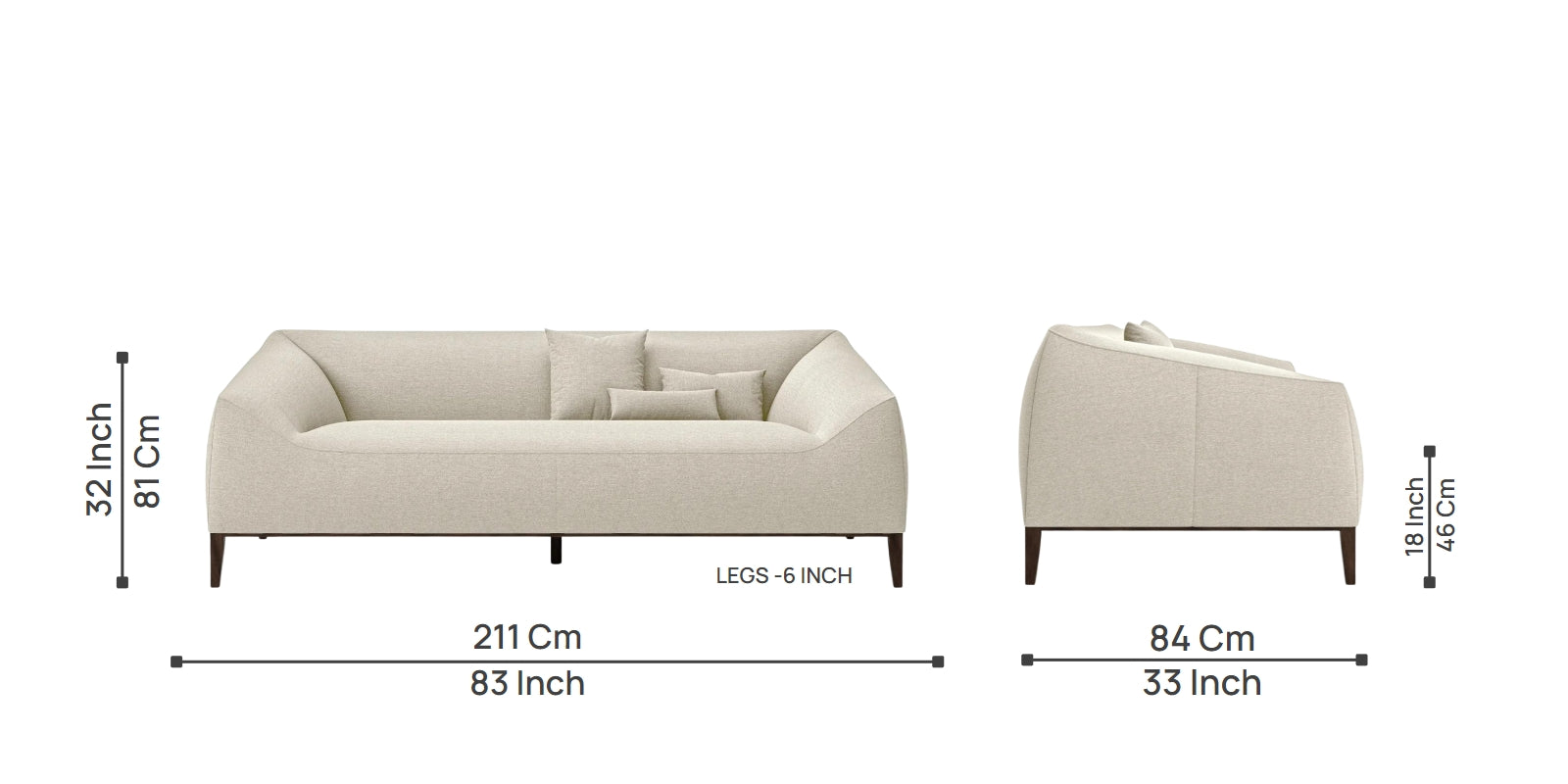 Gamo Fabric 3 Seater Sofa In Ivory Cream Colour - Febonic Living