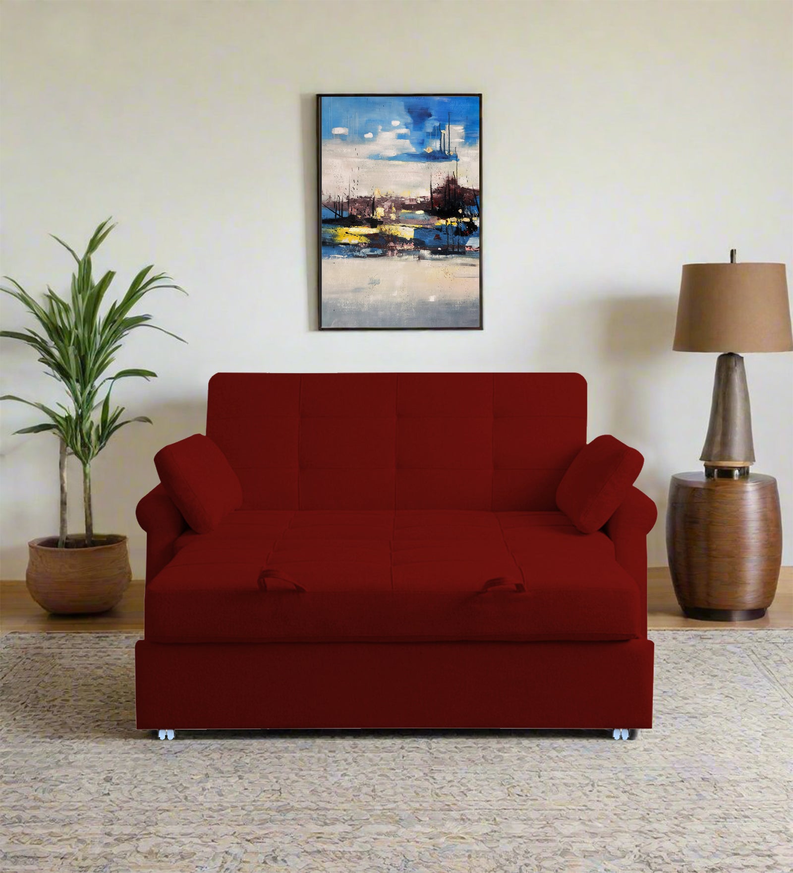 Fornia Fabric 2 Seater Pull Out Sofa Cum Bed In Blood Maroon Colour - Febonic Living