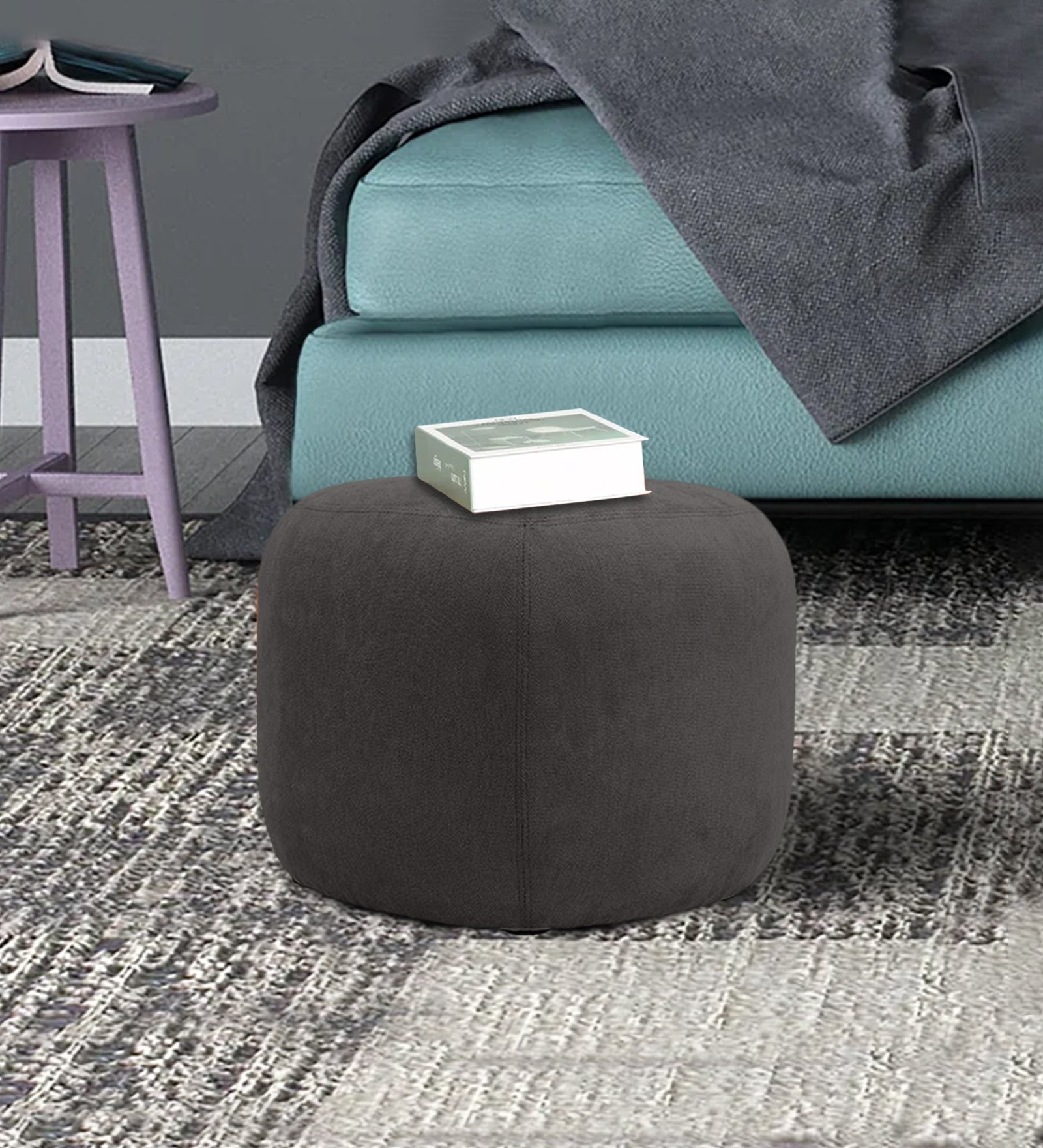Keori Fabric Pouffe In Charcoal Grey Colour - Febonic Living