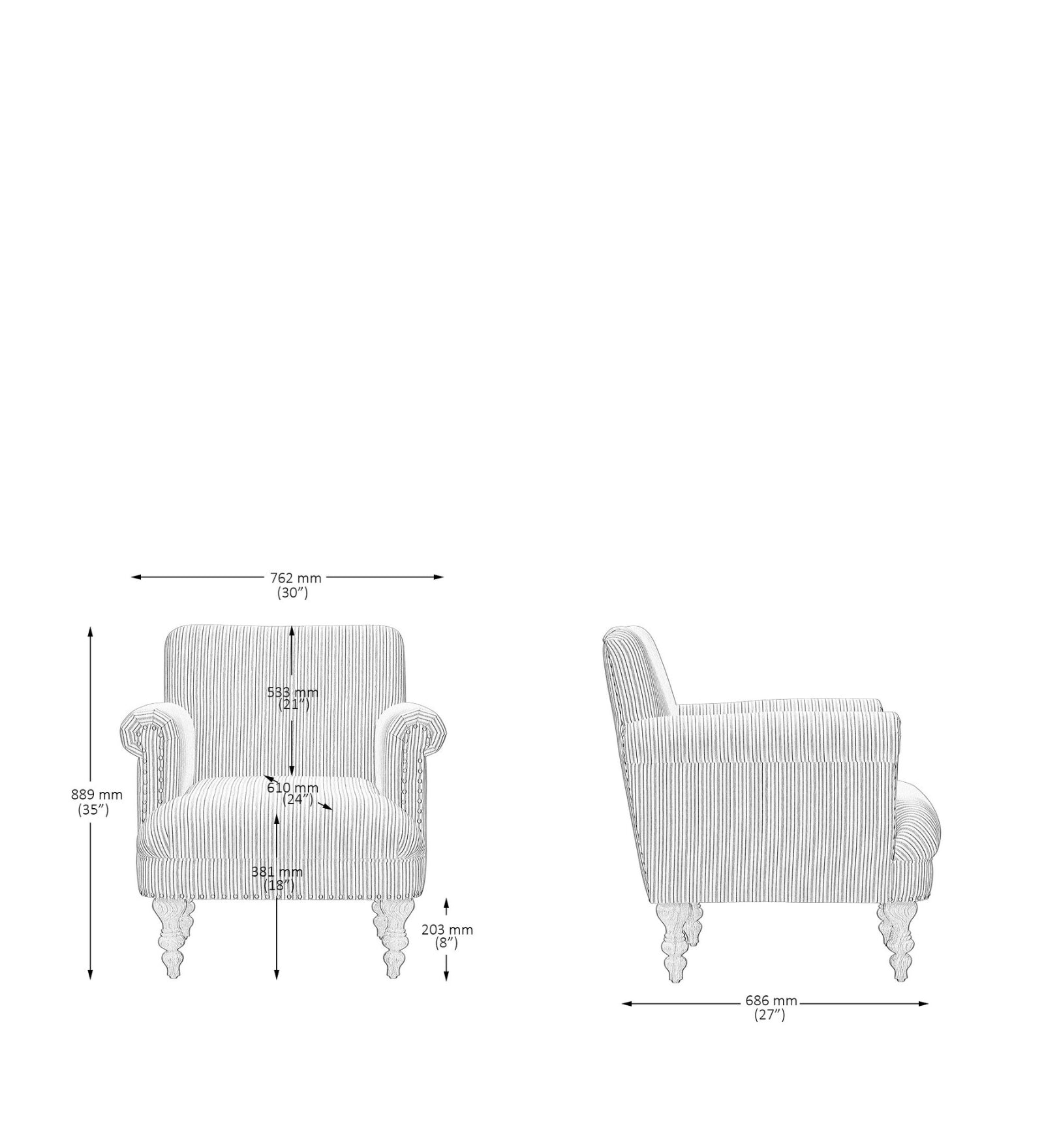 Jensen Printed Fabric Arm Chair in White Colour - Febonic Living