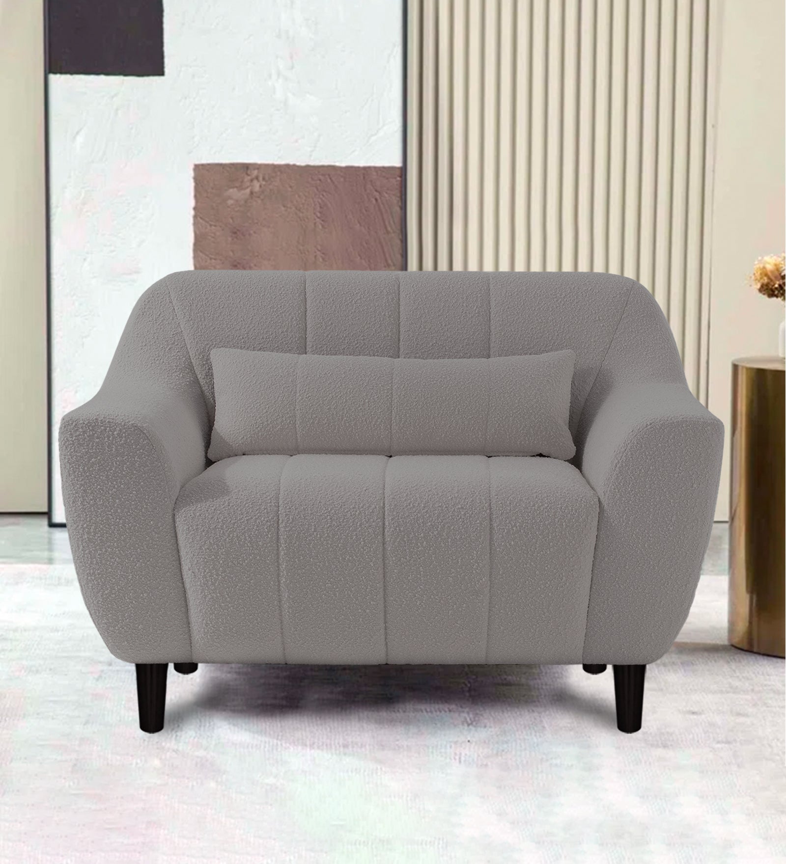Nesco 1 Seater Boucle Fabric Sofa - Sweden Grey by Febonic Living