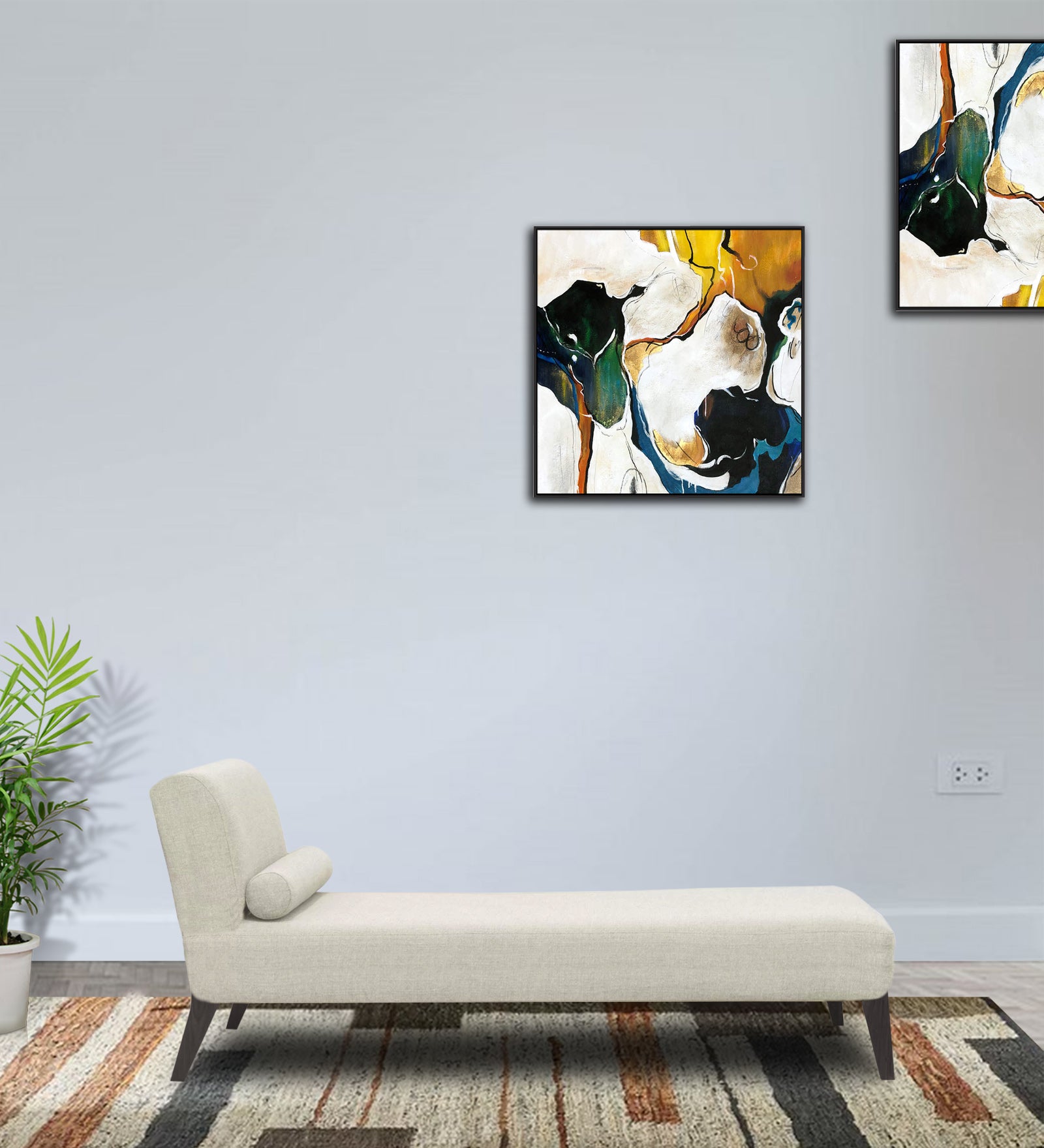 Noce Fabric Armless Chaise Lounger In Ivory Cream Colour - Febonic Living