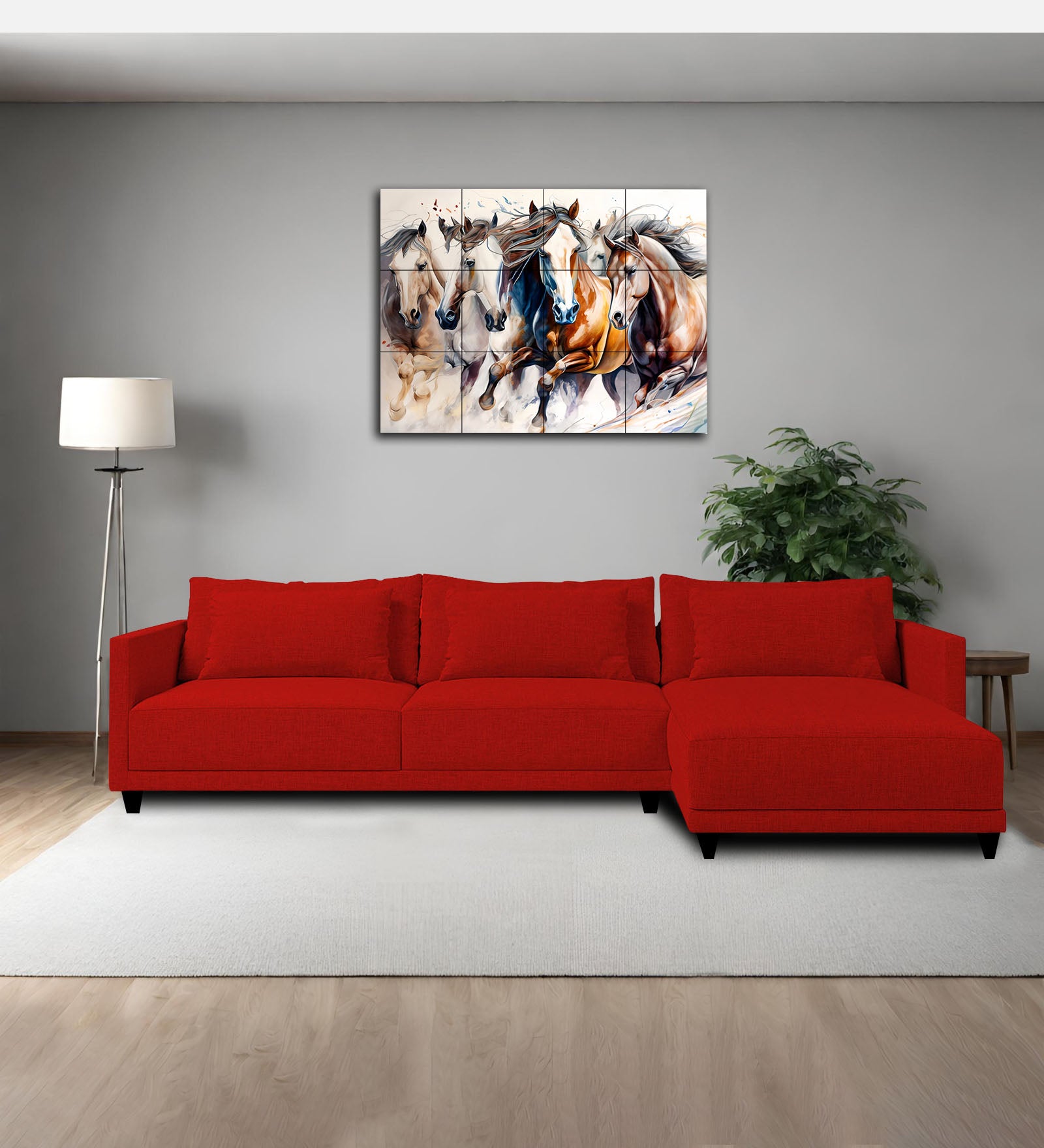 Kera Fabric LHS Sectional Sofa (3+Lounger) In Ruby Red Colour