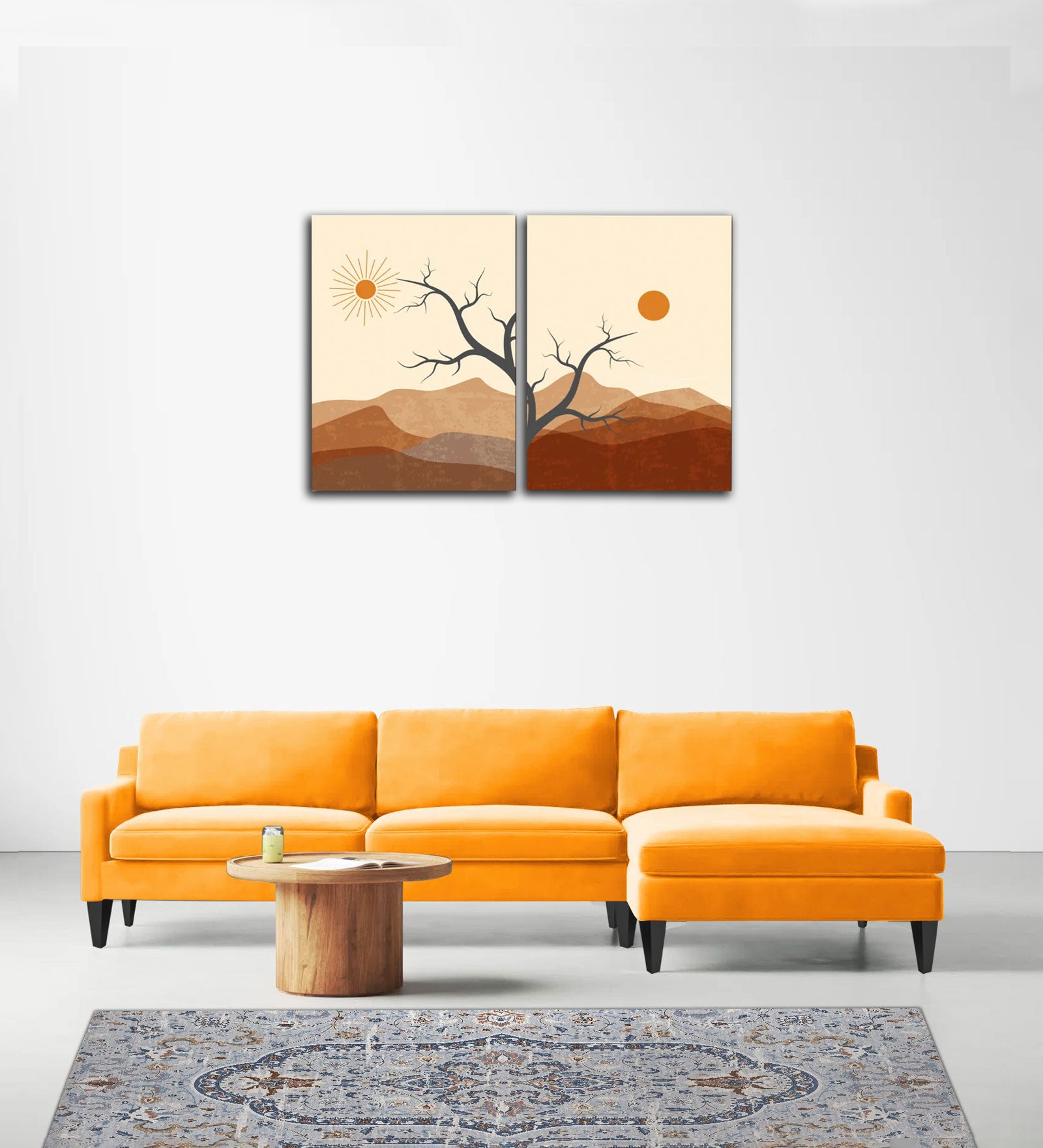 Jones Velvet LHS Sectional Sofa (3+Lounger) In Saffron yellow Colour - Febonic Living