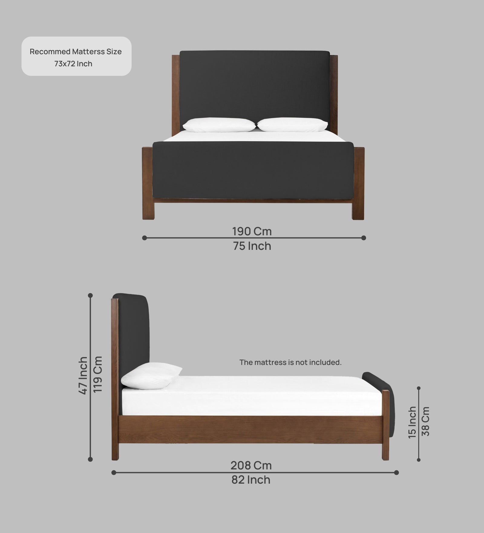 Zoro Boucle Fabric King Size Bed in Shadow Grey Colour - Febonic Living
