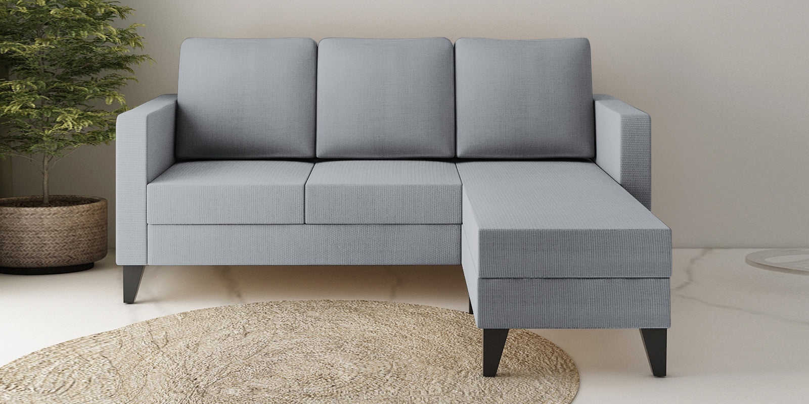 Nori Fabric LHS Sectional Sofa (2+Lounger) In Coin Grey Colour - Febonic Living