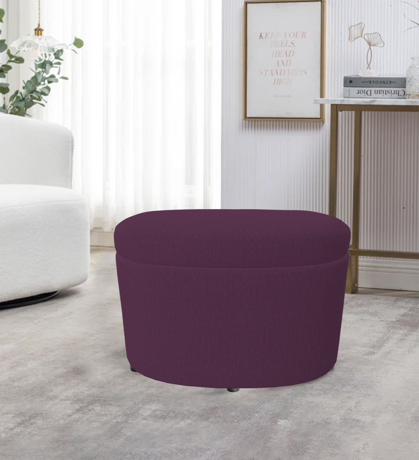 Ruggy Fabric Storage Ottoman in Greek Purple Colour - Febonic Living