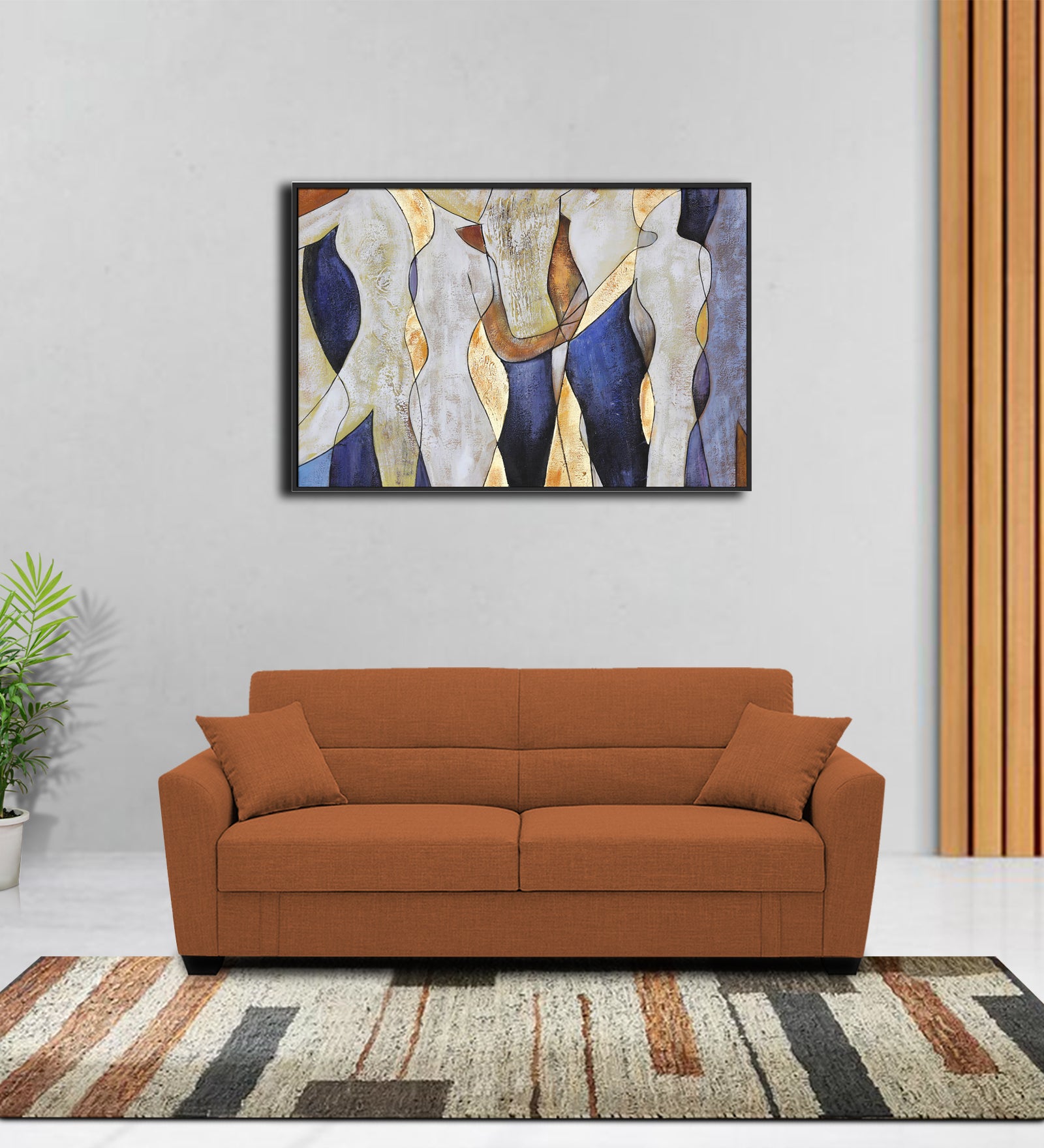 Bony Fabric 3 Seater Convertible Sofa Cum Bed In Safforn Orange Colour - Febonic Living