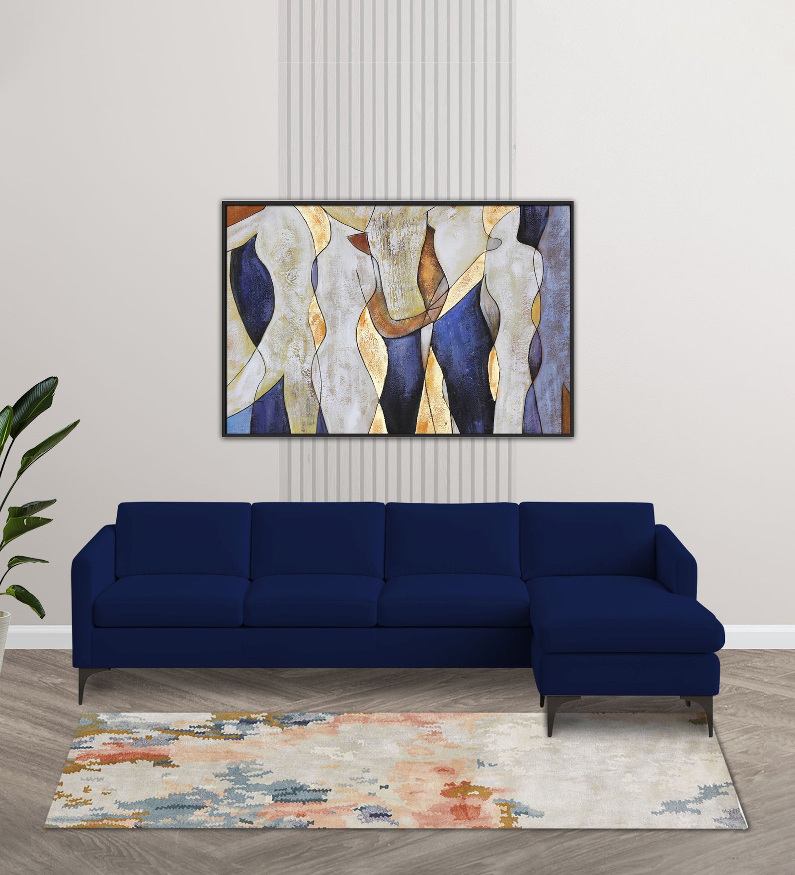 Haru Fabric LHS Sectional Sofa (3+Lounger) In Imperial Blue Colour - Febonic Living