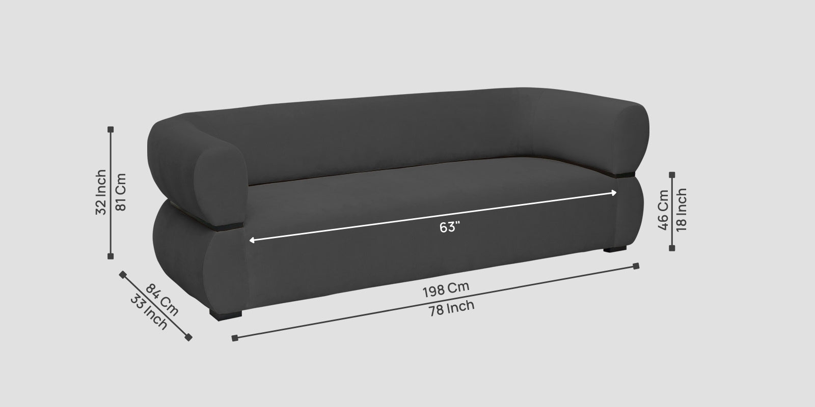 Kula Velvet 3 Seater Sofa In Davy Grey Colour - Febonic Living