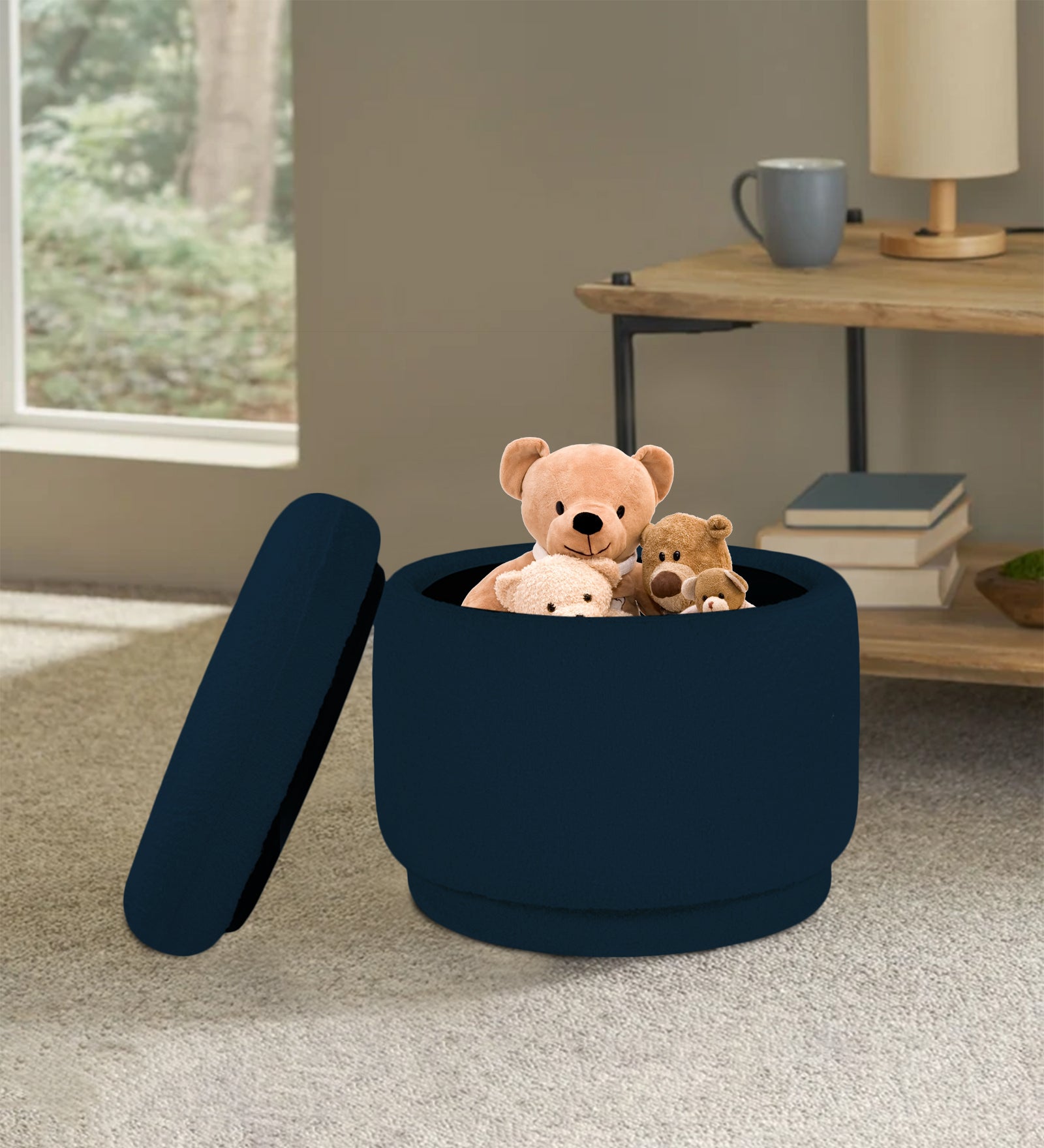 Noki Boucle Fabric Ottoman - Danim Blue by Febonic Living