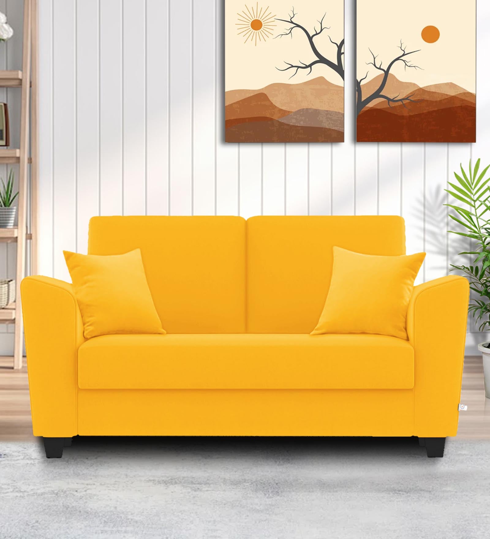 Daku Fabric 2 Seater Sofa In Bold Yellow Colour - Febonic Living