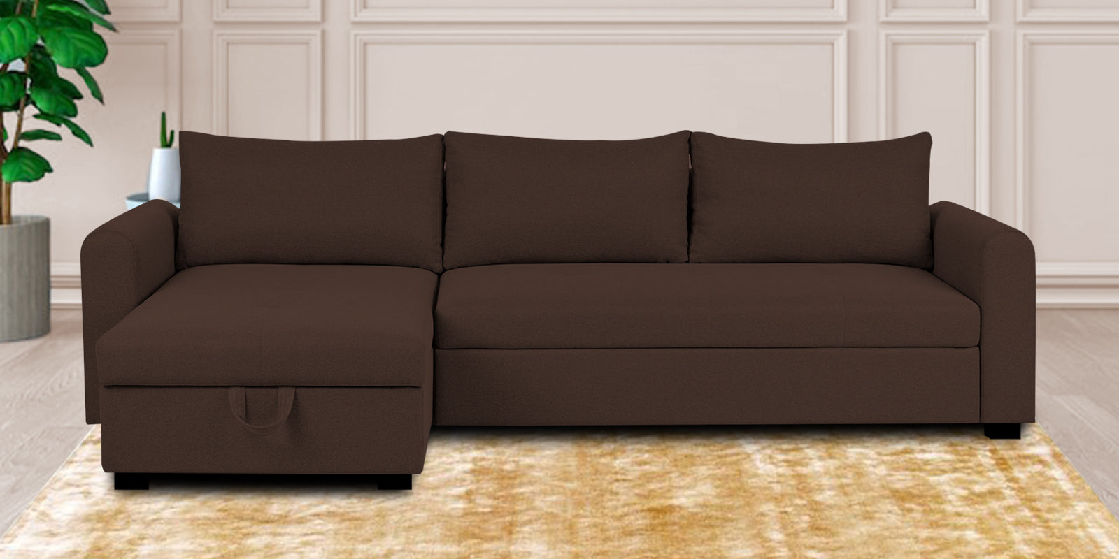 Sigma Fabric RHS Sectional Sofa (3+Lounger) In Coffee Brown Colour - Febonic Living