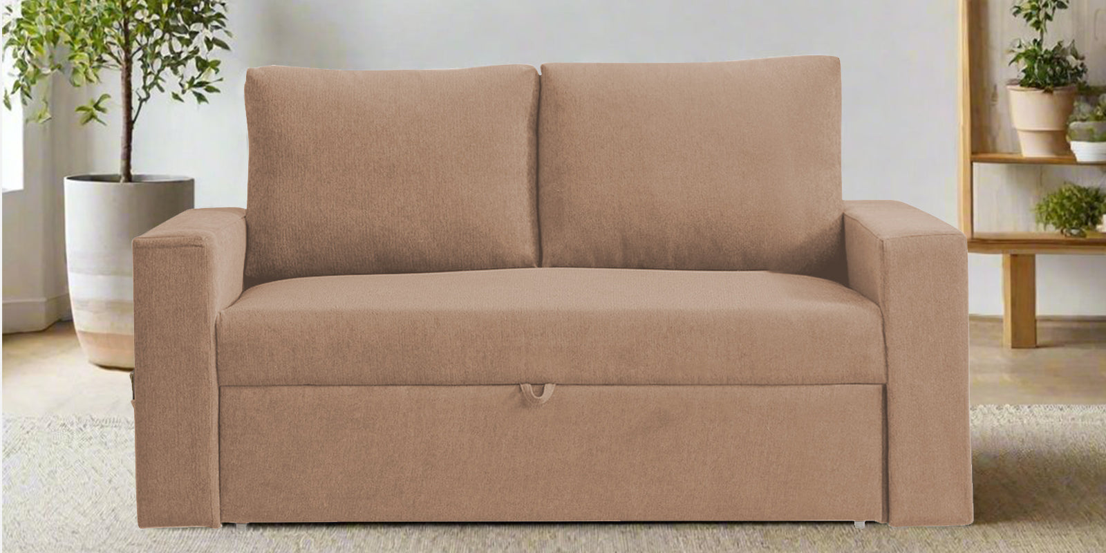 Kara Fabric 2 Seater Pull Out Sofa Cum Bed In Cosmic Beige Colour - Febonic Living