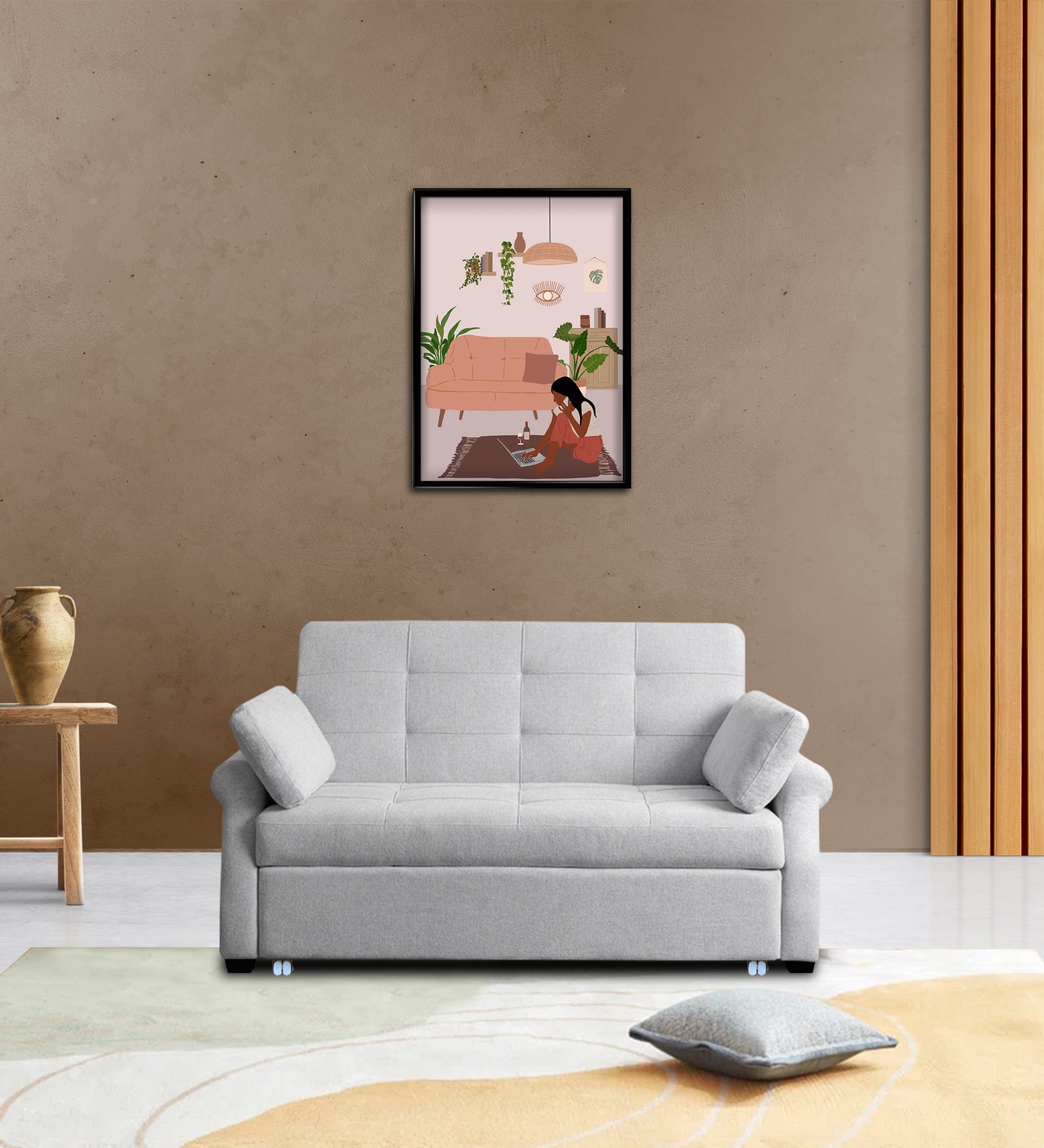 Fornia Fabric 3 Seater Pull Out Sofa Cum Bed In Lit Grey Colour - Febonic Living