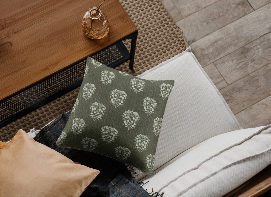 Velvet Digital Printed Fabric Green Block 326 Code - Febonic Living